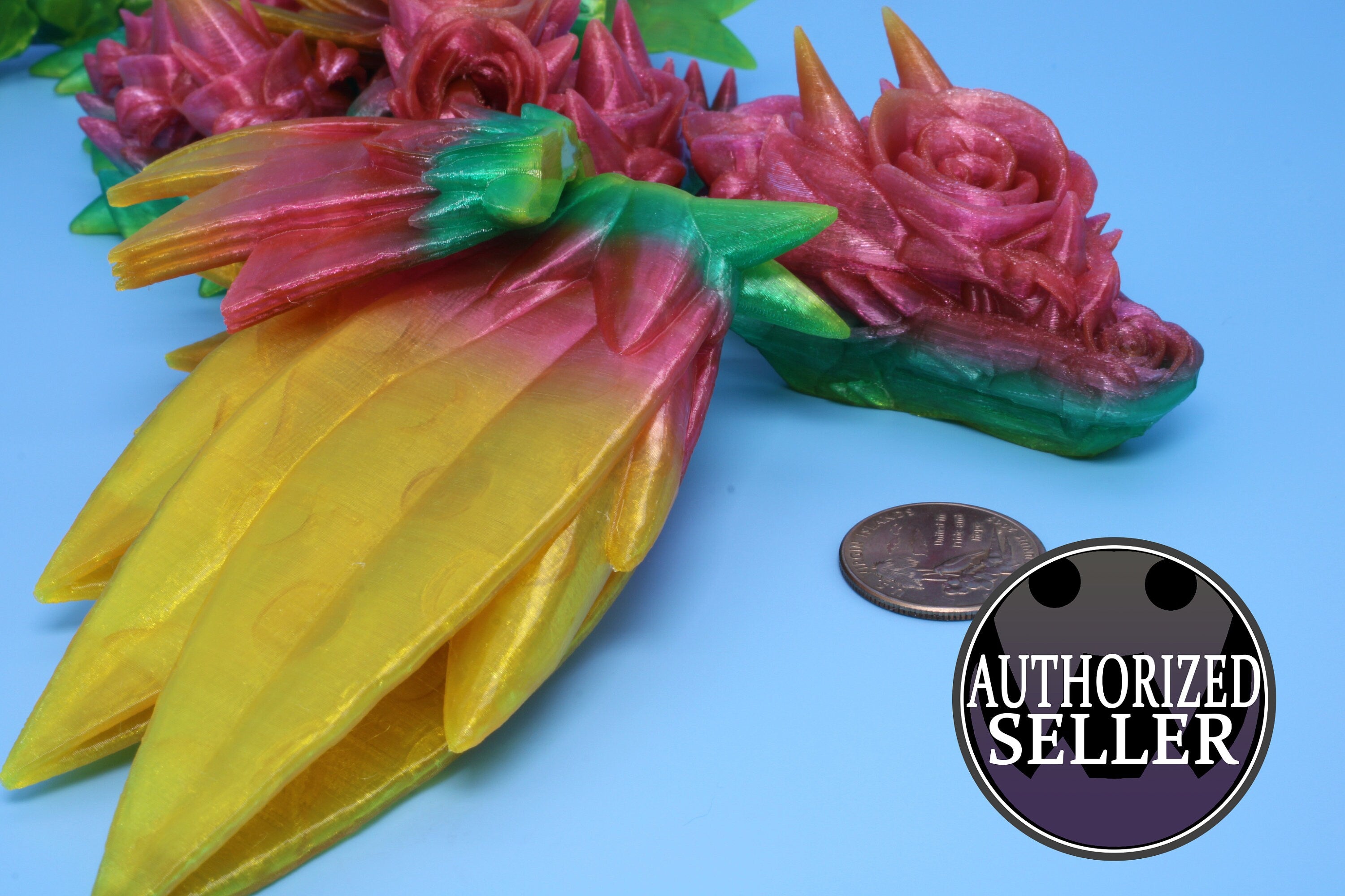 Flexible Rainbow Rose Wing Articulating Dragon | 3D Printed Fidget | Flexi Toy | Adult Fidget Toy | Sensory Desk Toy | 19 in. | (TPU).