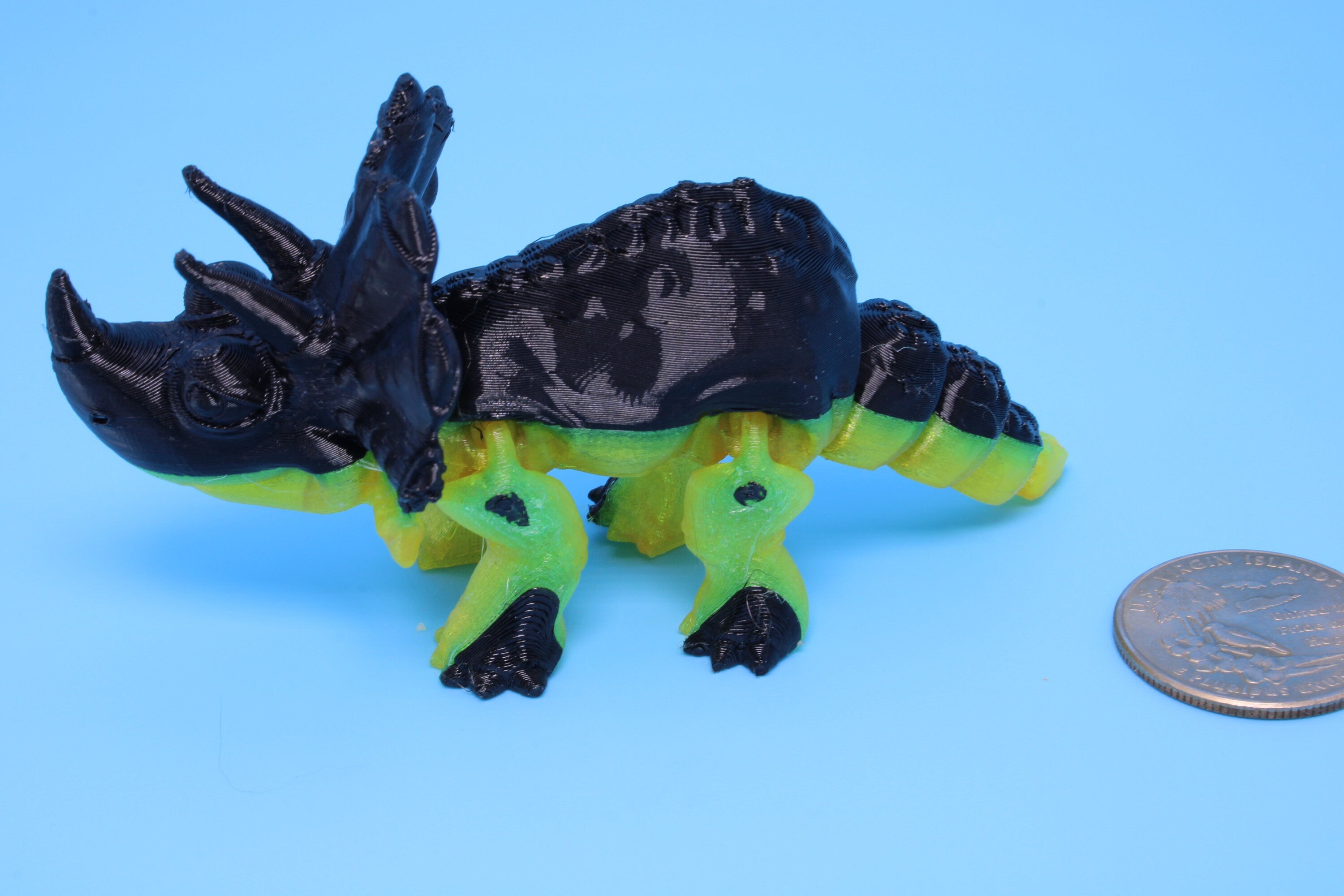 Miniature Triceratops- Black & Yellow | 3D Printed | Articulating Fidget toy | Sensory Toy | 4 in.