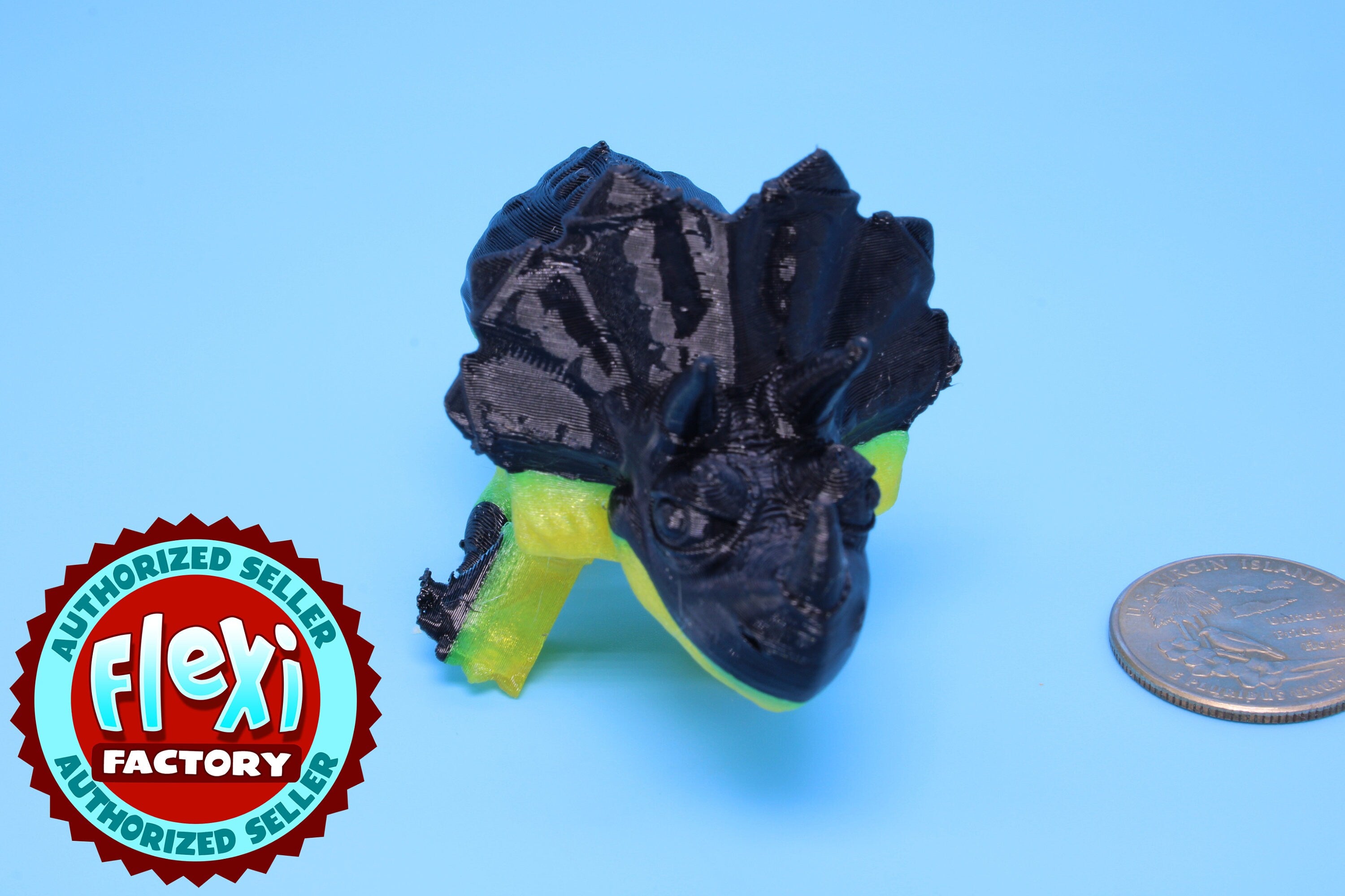 Miniature Triceratops- Black & Yellow | 3D Printed | Articulating Fidget toy | Sensory Toy | 4 in.