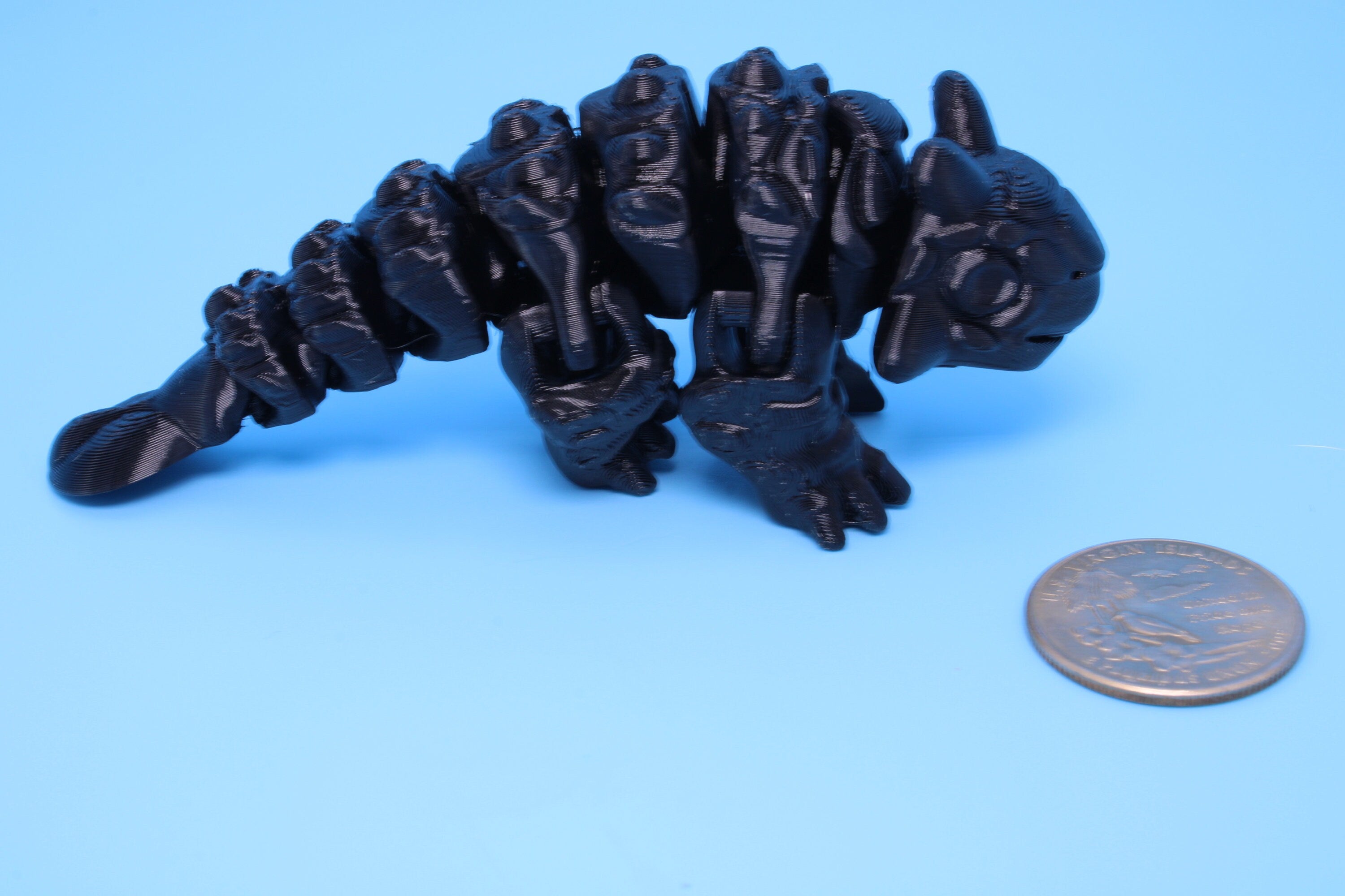 Dinosaur | Ankylosaurus- Black | Miniature | 3D Printed TPU | Cute Dino | 4.25 inches | Fidget Toy.