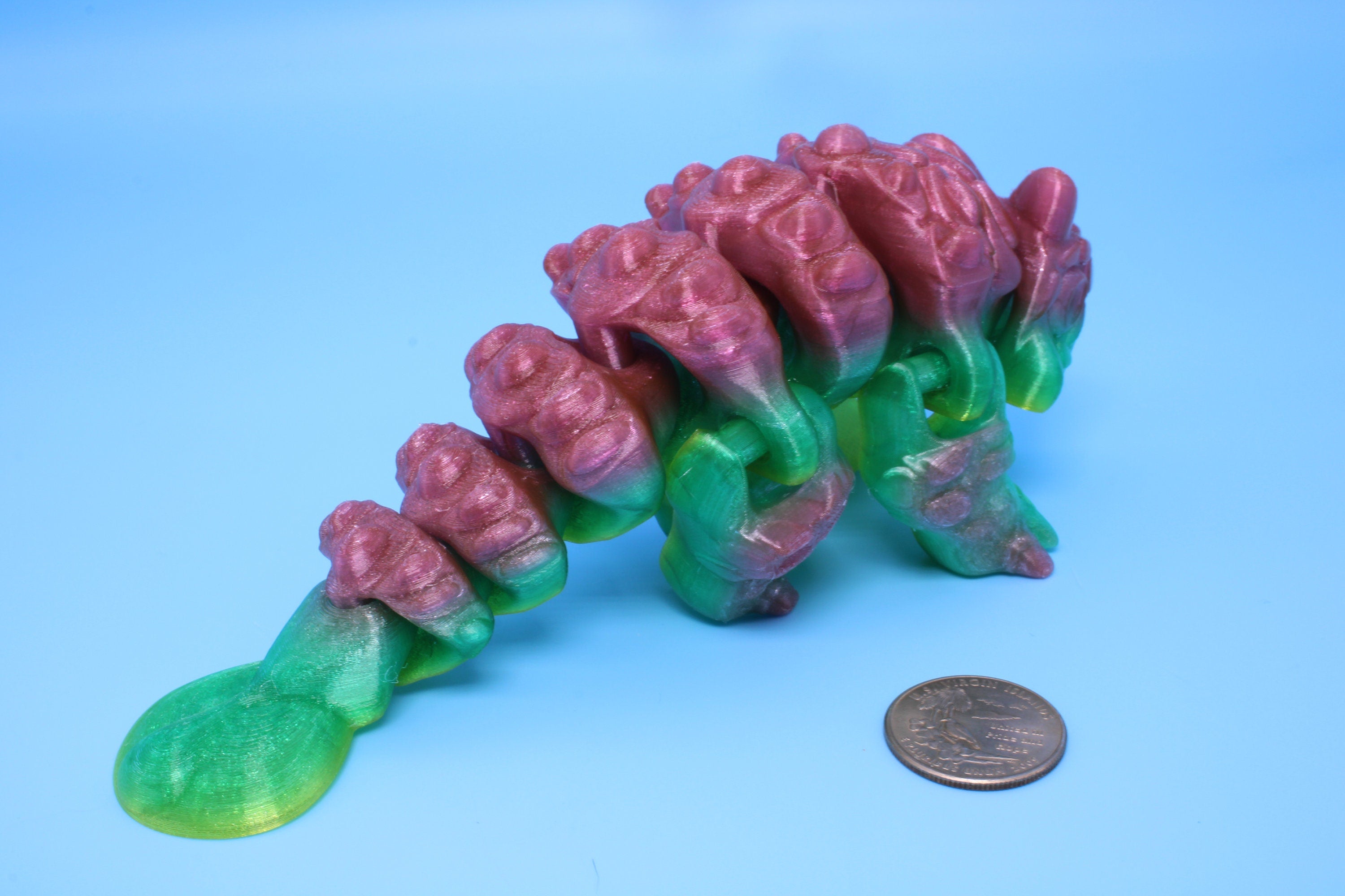 Dinosaur | Ankylosaurus- Pink & Green | 3D Printed Cute Dino | 7.25 inches | Fidget Toy | Articulating Dinosaur