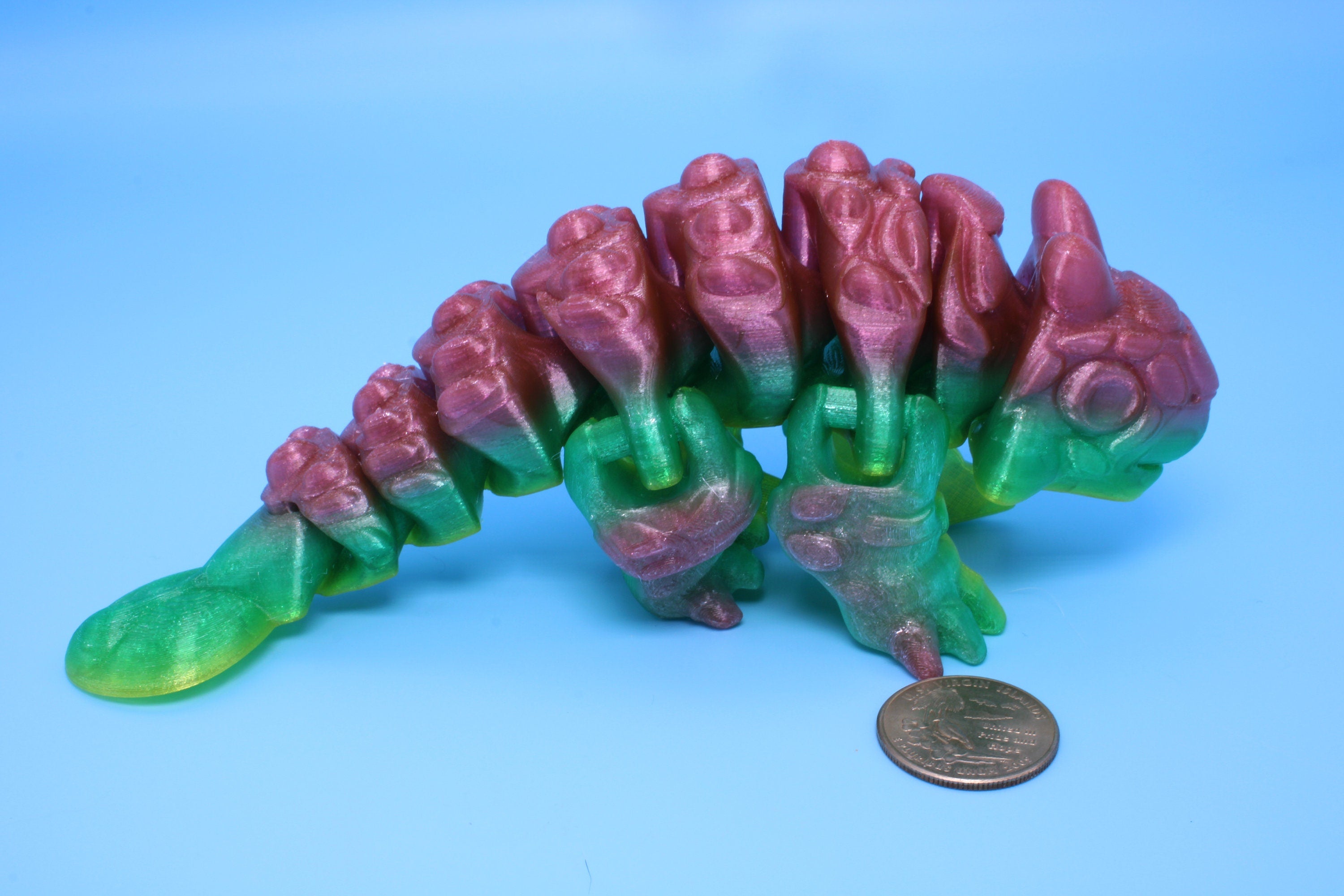 Dinosaur | Ankylosaurus- Pink & Green | 3D Printed Cute Dino | 7.25 inches | Fidget Toy | Articulating Dinosaur