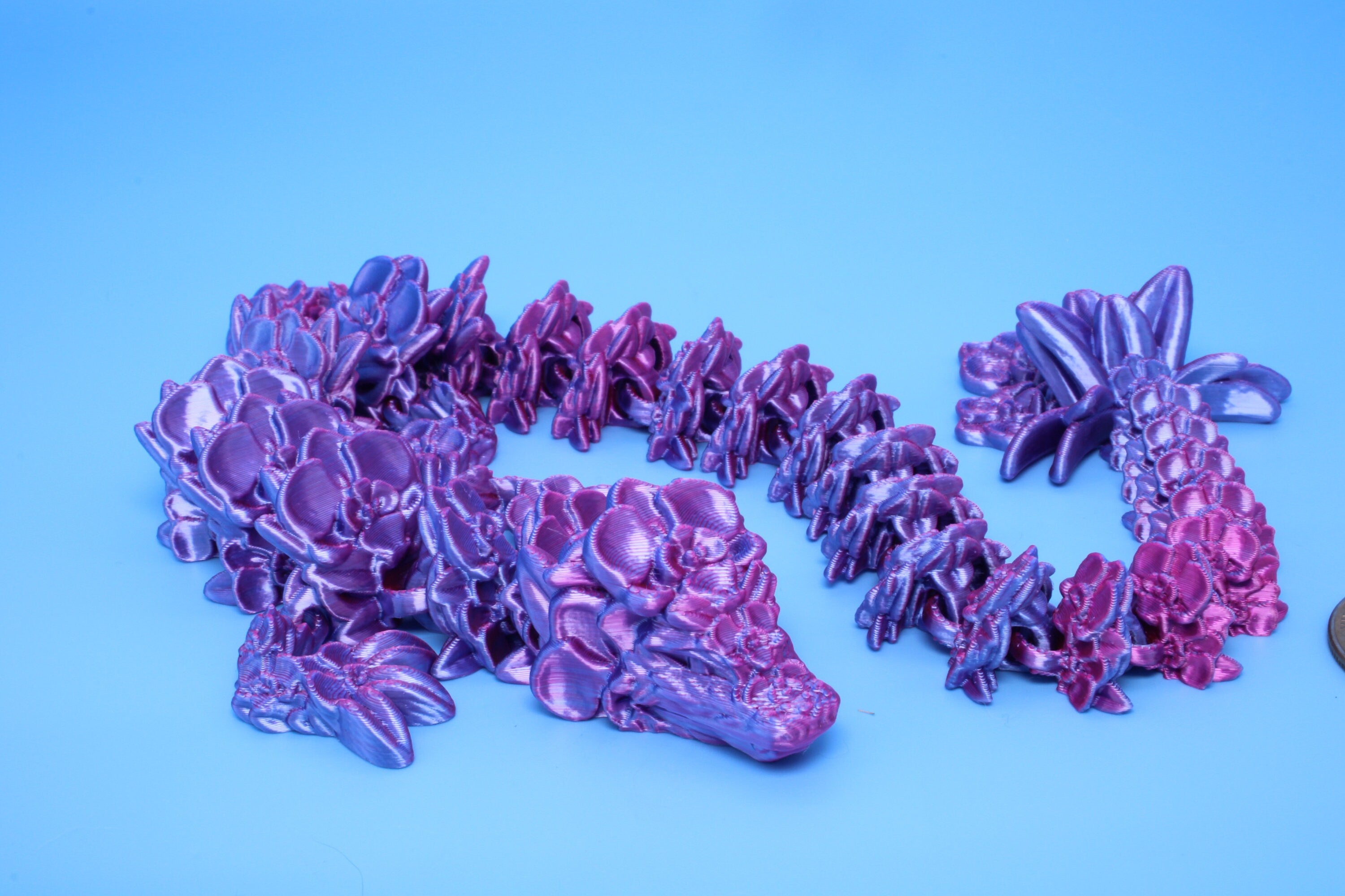 Orchid Dragon- Pink & Blue | 3D Printed | Flexi Toy | Adult Fidget Toy | 14.5 inch.