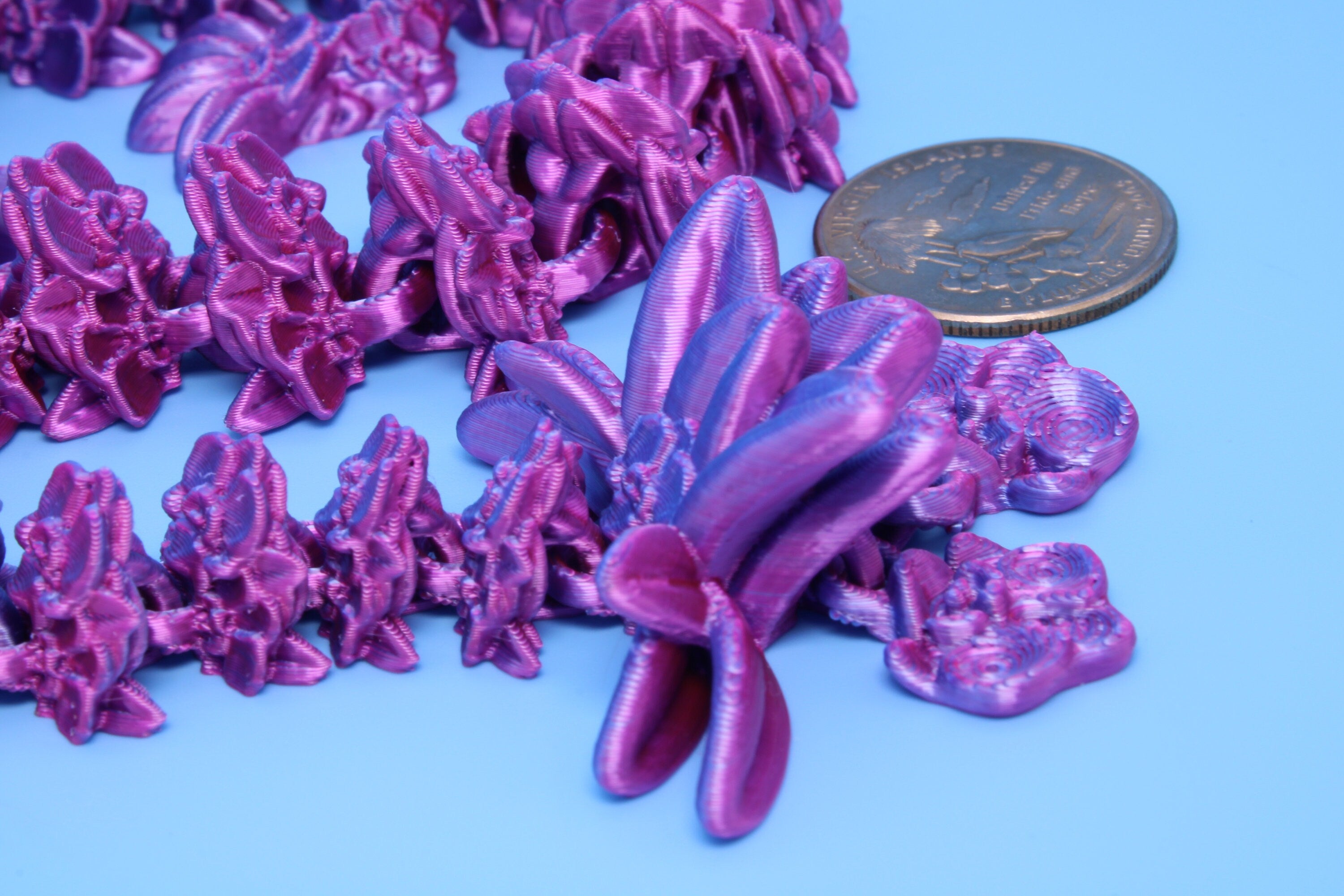 Orchid Dragon- Pink & Blue | 3D Printed | Flexi Toy | Adult Fidget Toy | 14.5 inch.