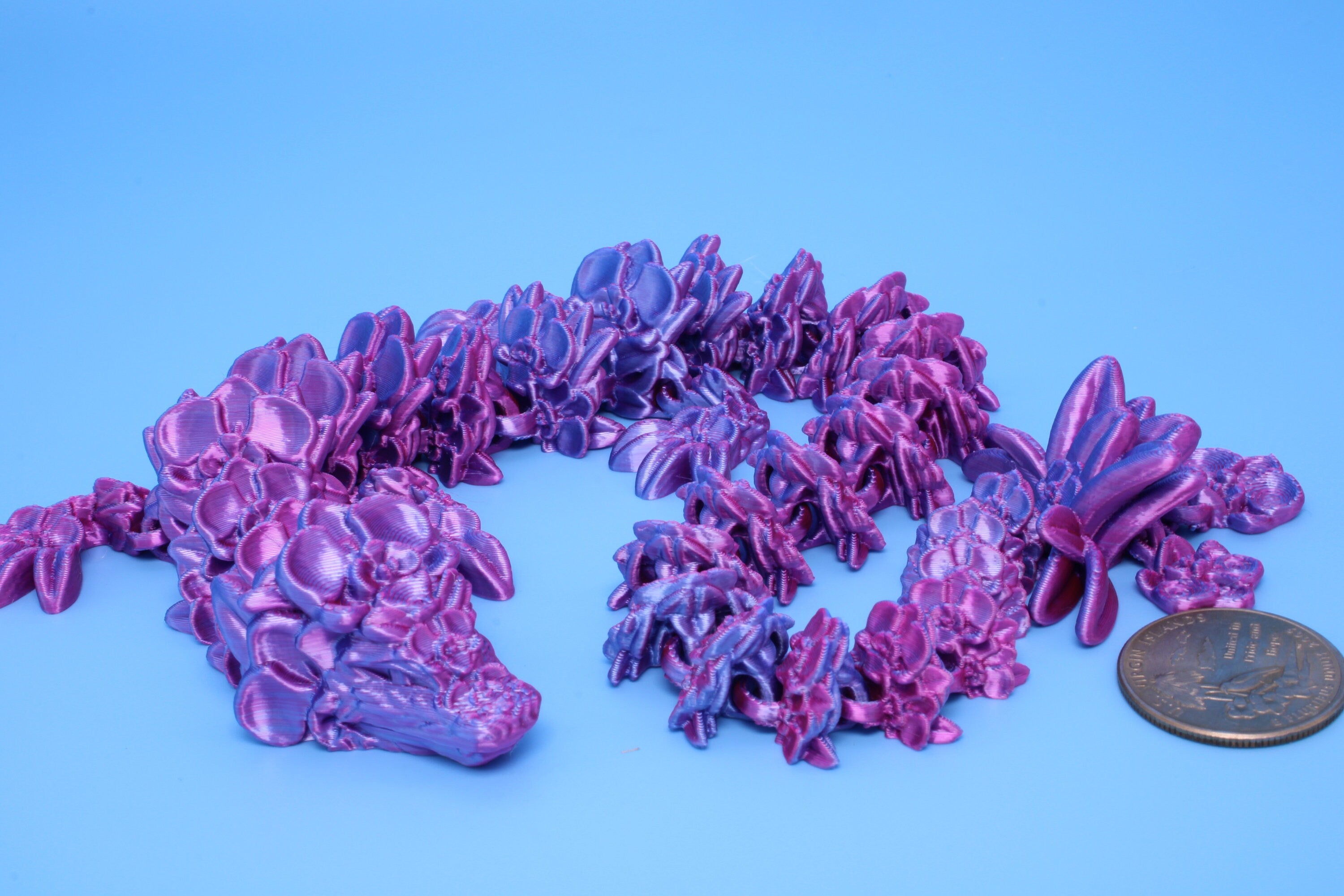 Orchid Dragon- Pink & Blue | 3D Printed | Flexi Toy | Adult Fidget Toy | 14.5 inch.