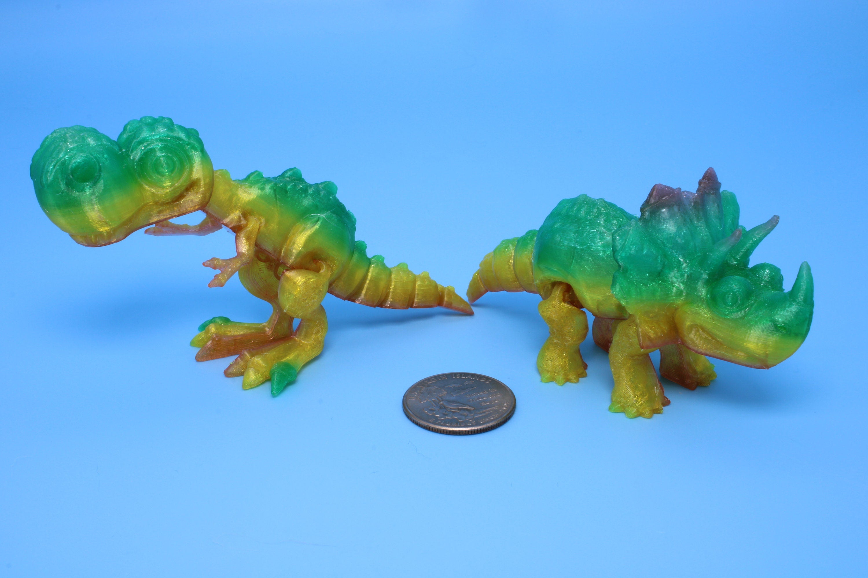 Miniature T-Rex / Triceratops | Set of 2 | Articulating | 3D Printed TPU | Super Cute Dinosaur.