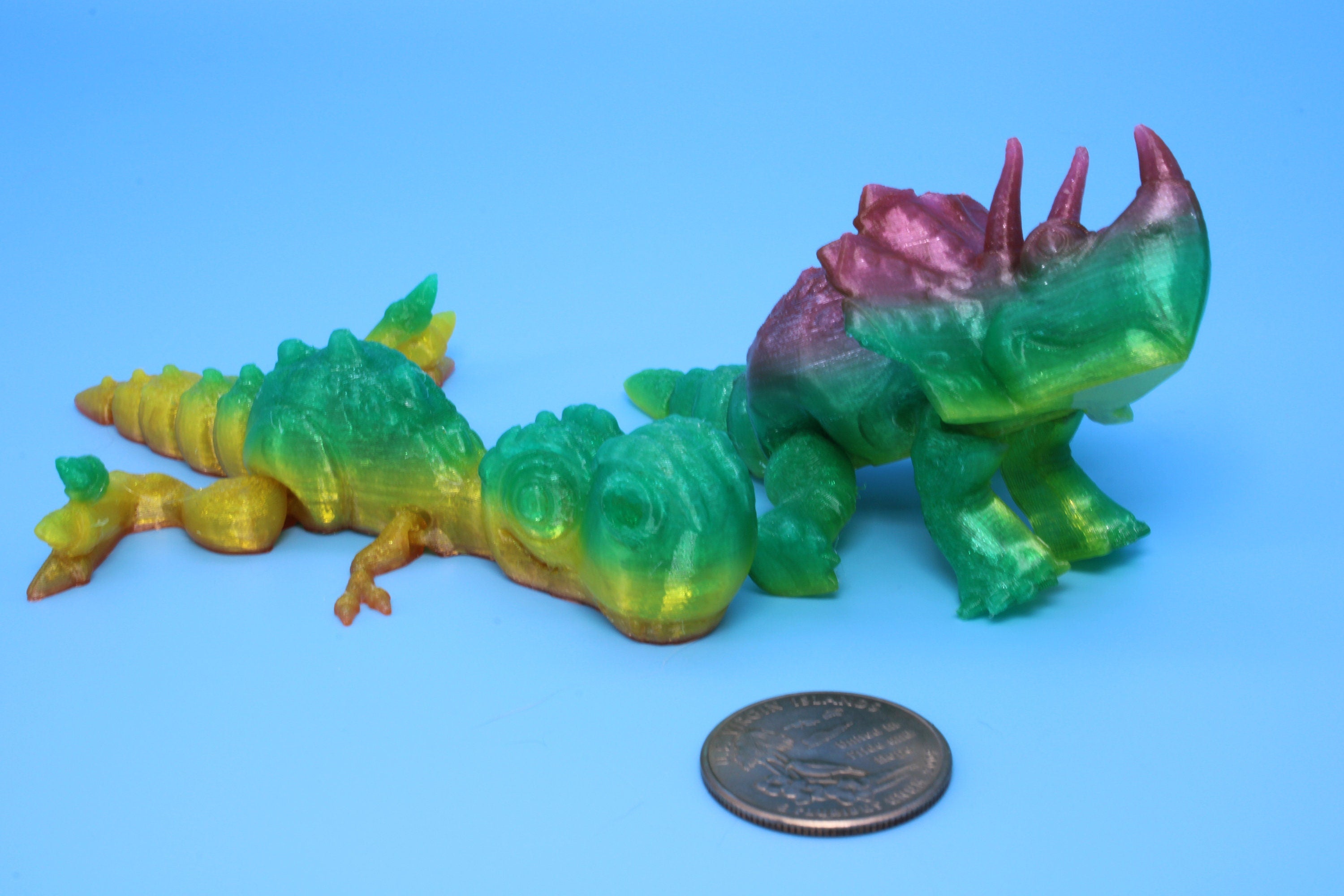 Miniature T-Rex / Triceratops | Set of 2 | Articulating | 3D Printed TPU | Super Cute Dinosaur.