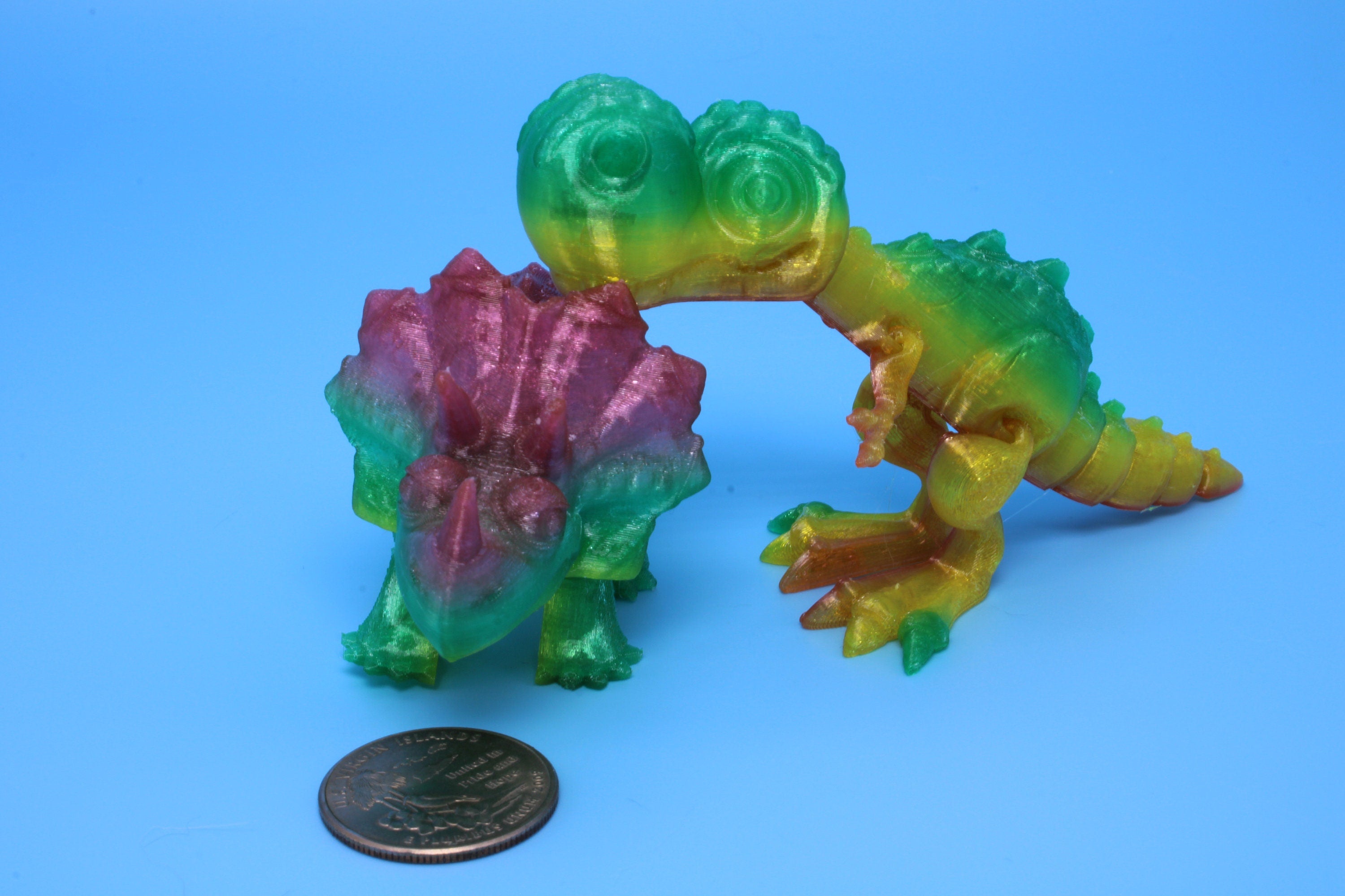 Miniature T-Rex / Triceratops | Set of 2 | Articulating | 3D Printed TPU | Super Cute Dinosaur.