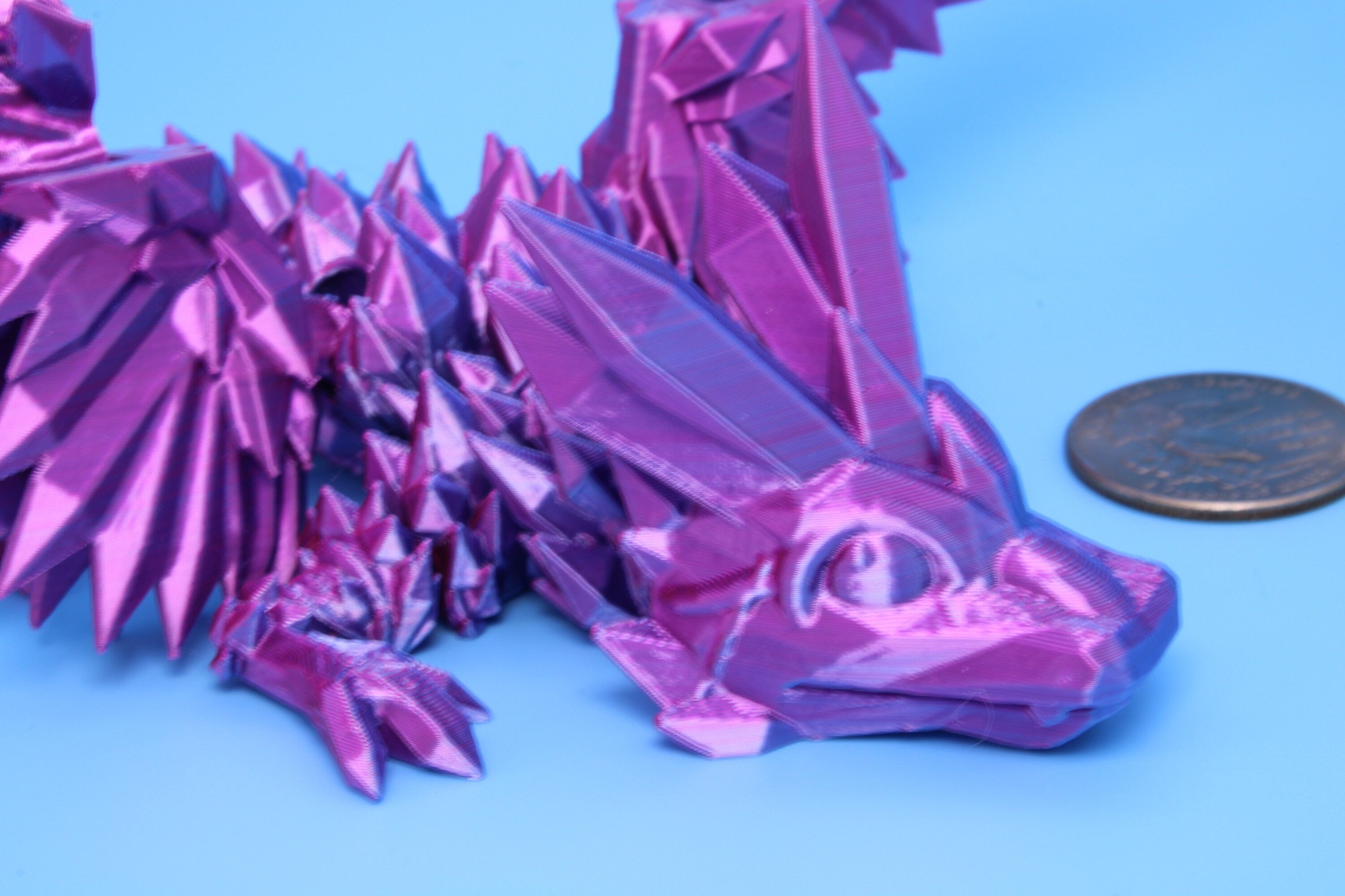 Baby Crystal Wing Dragon- Blue, Pink & Purple Tones | Miniature | 3D printed | Dragon Fidget | Flexi Toy | 7 in. | Pet Dragon.