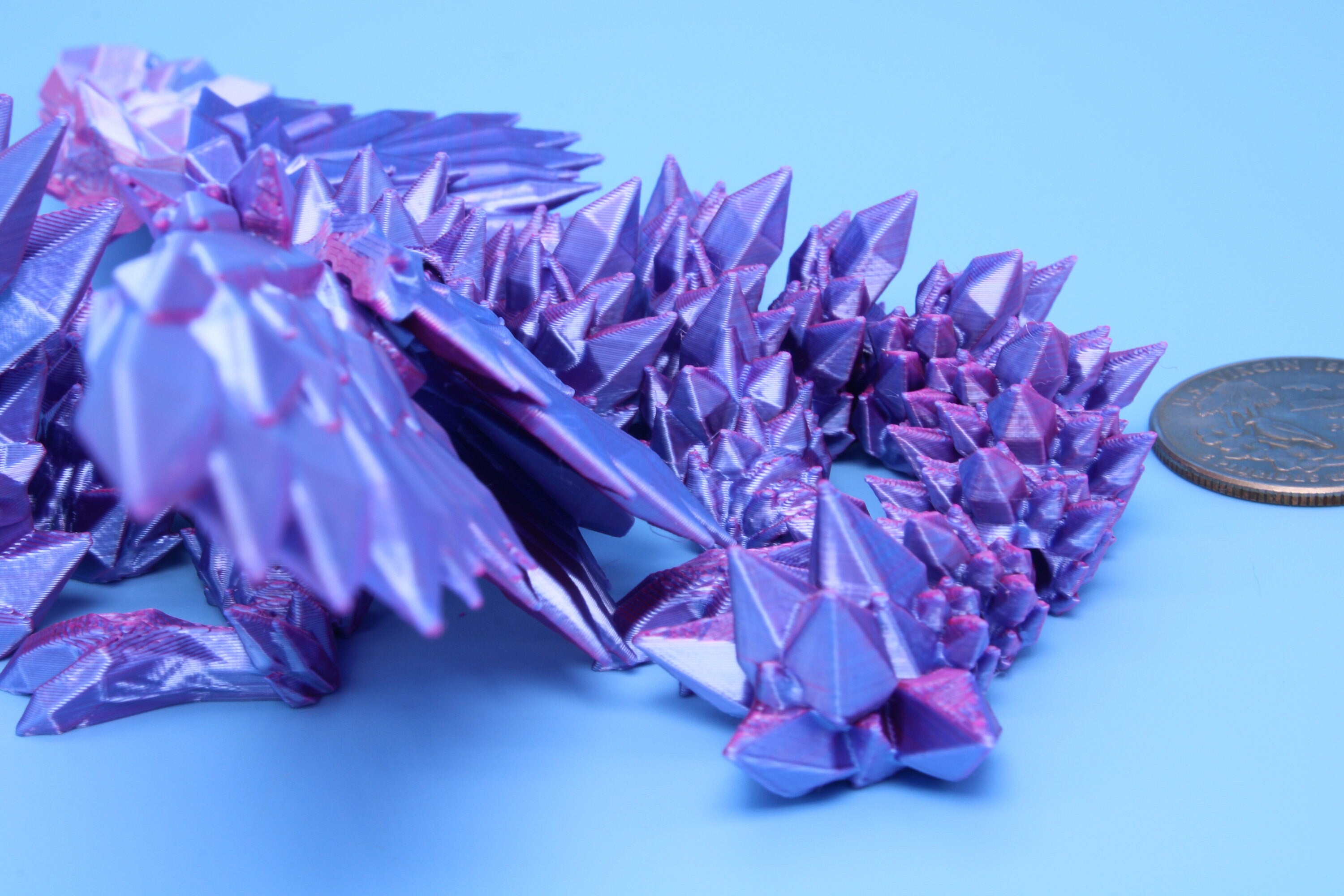 Baby Crystal Wing Dragon- Blue, Pink & Purple Tones | Miniature | 3D printed | Dragon Fidget | Flexi Toy | 7 in. | Pet Dragon.