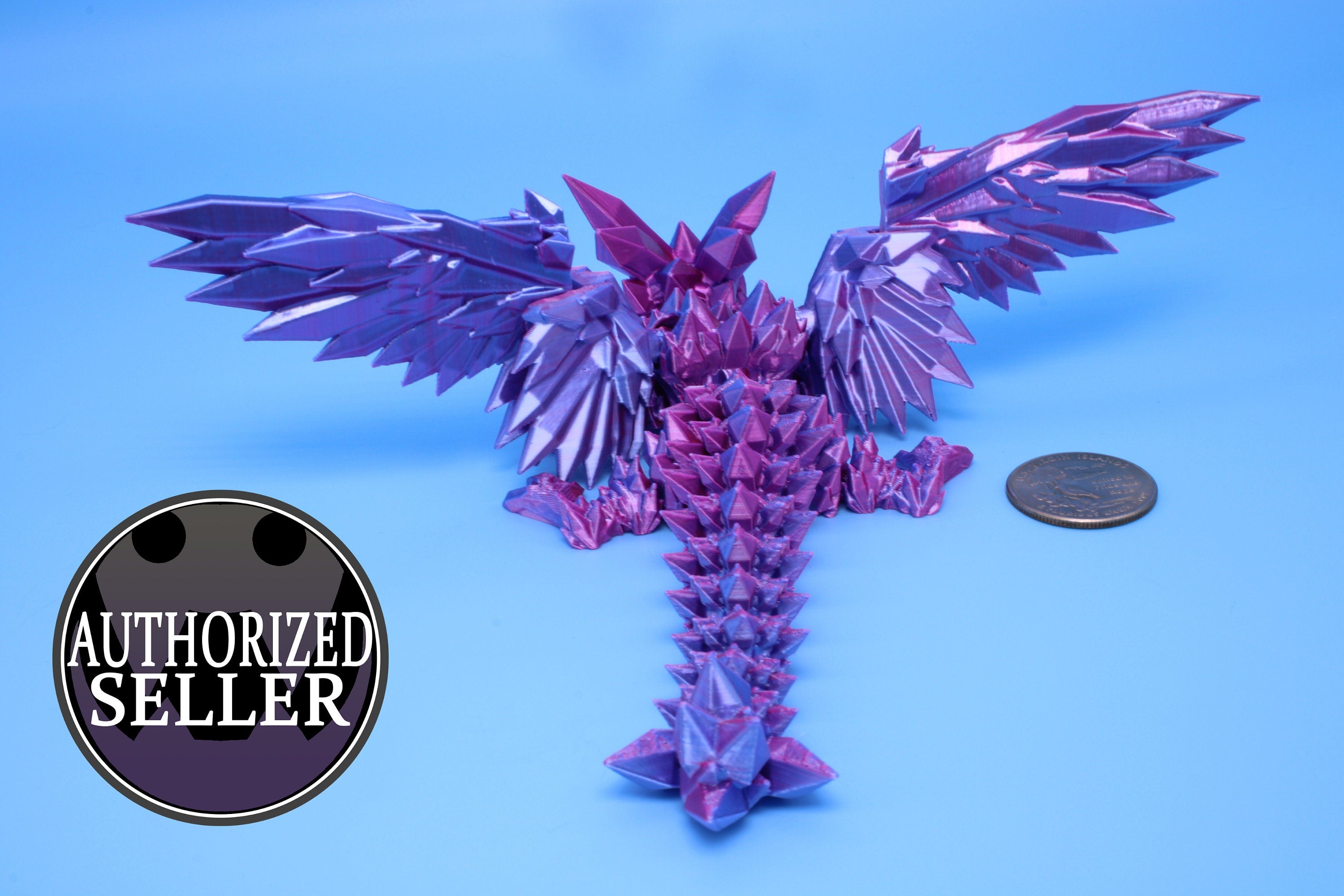 Baby Crystal Wing Dragon- Blue, Pink & Purple Tones | Miniature | 3D printed | Dragon Fidget | Flexi Toy | 7 in. | Pet Dragon.