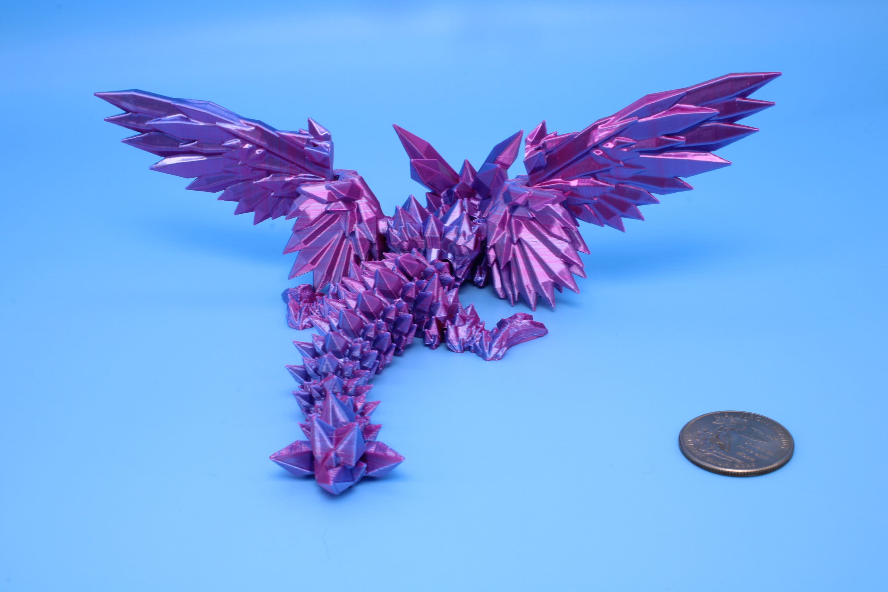 Baby Crystal Wing Dragon- Blue, Pink & Purple Tones | Miniature | 3D printed | Dragon Fidget | Flexi Toy | 7 in. | Pet Dragon.