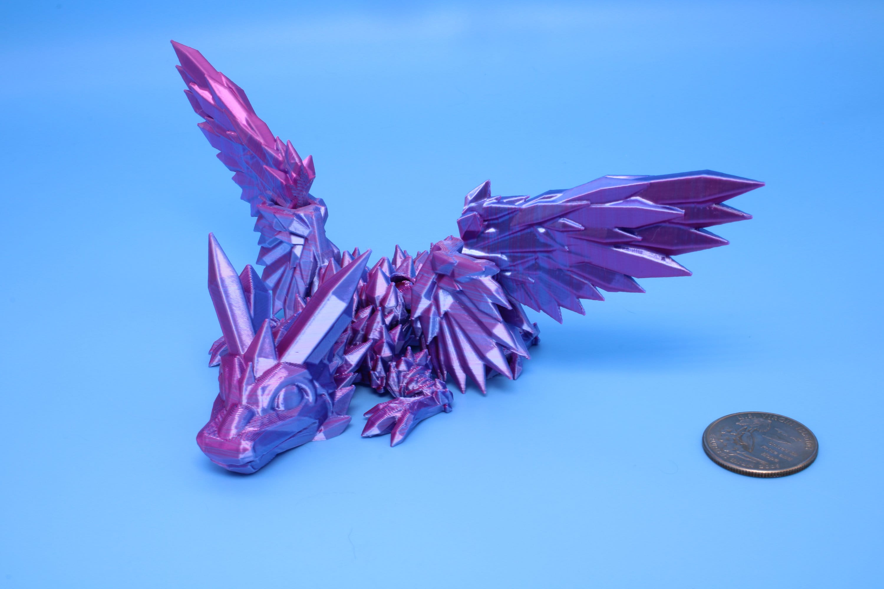 Baby Crystal Wing Dragon- Blue, Pink & Purple Tones | Miniature | 3D printed | Dragon Fidget | Flexi Toy | 7 in. | Pet Dragon.