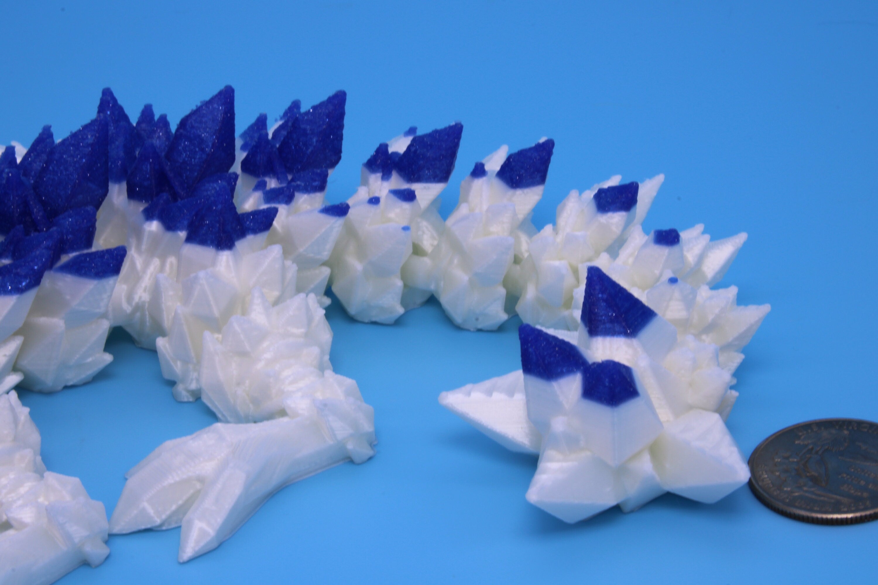 Baby Crystal Dragon- Blue & White | 3D Printed Dragon | Flexi Toy | Adult Fidget Toy | 11.5 inch.