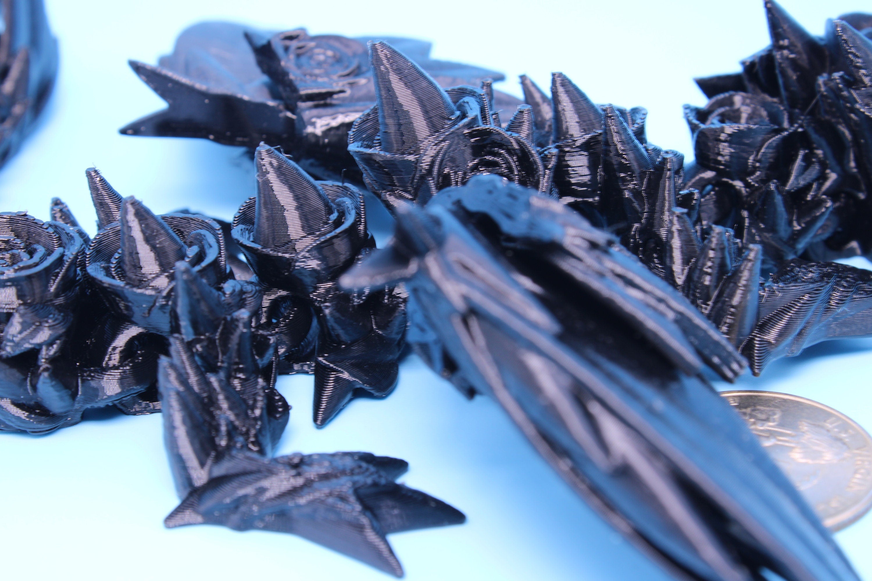 Baby Rose Wing Dragon | Black | 3D Printed | Fidget | Flexi Toy 8.5 in. | Stress Relief Gift
