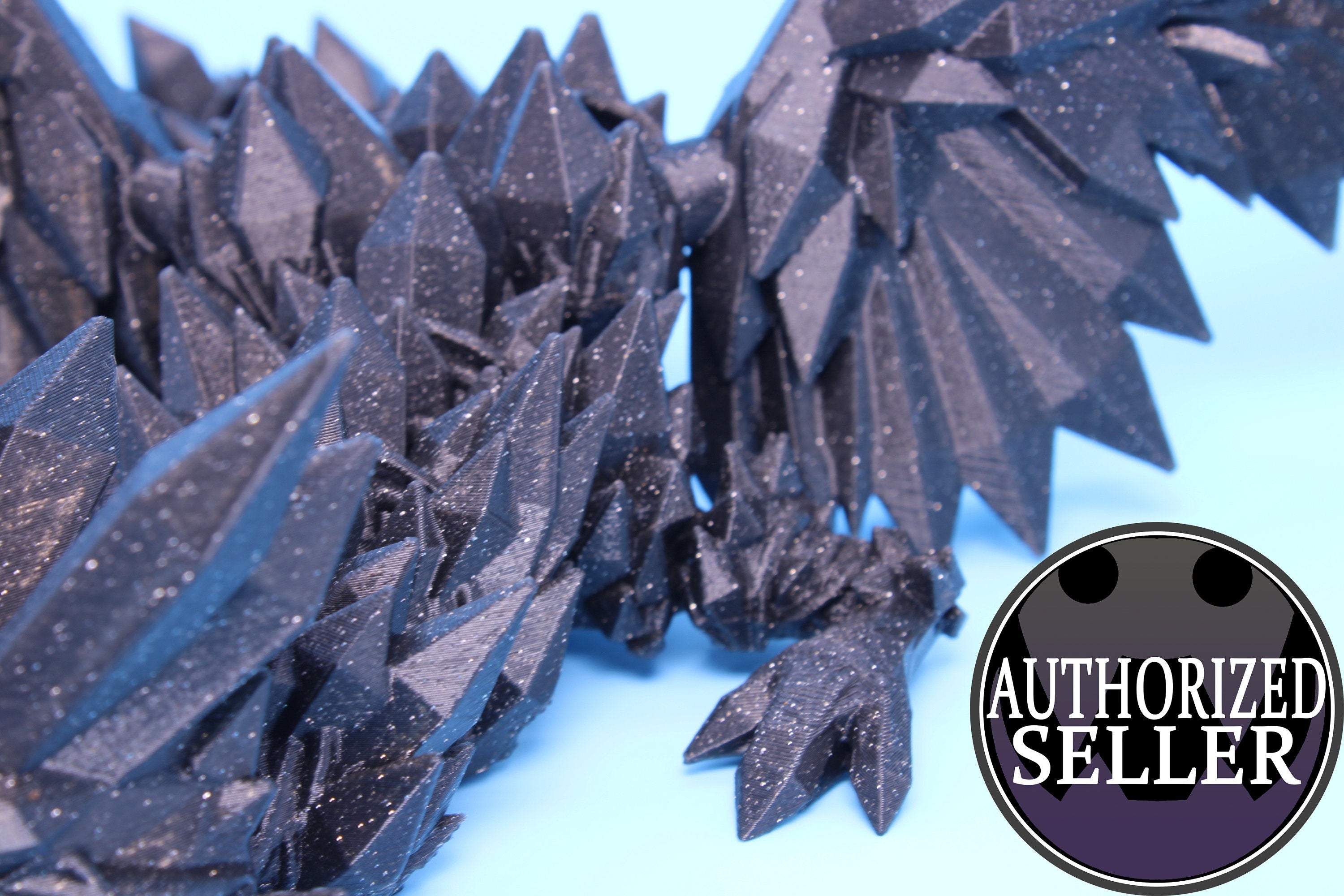 Crystal Wing Dragon- Black with Sparkles | 3D printed | 18 in. | Articulating Dragon | Flexi Toy.