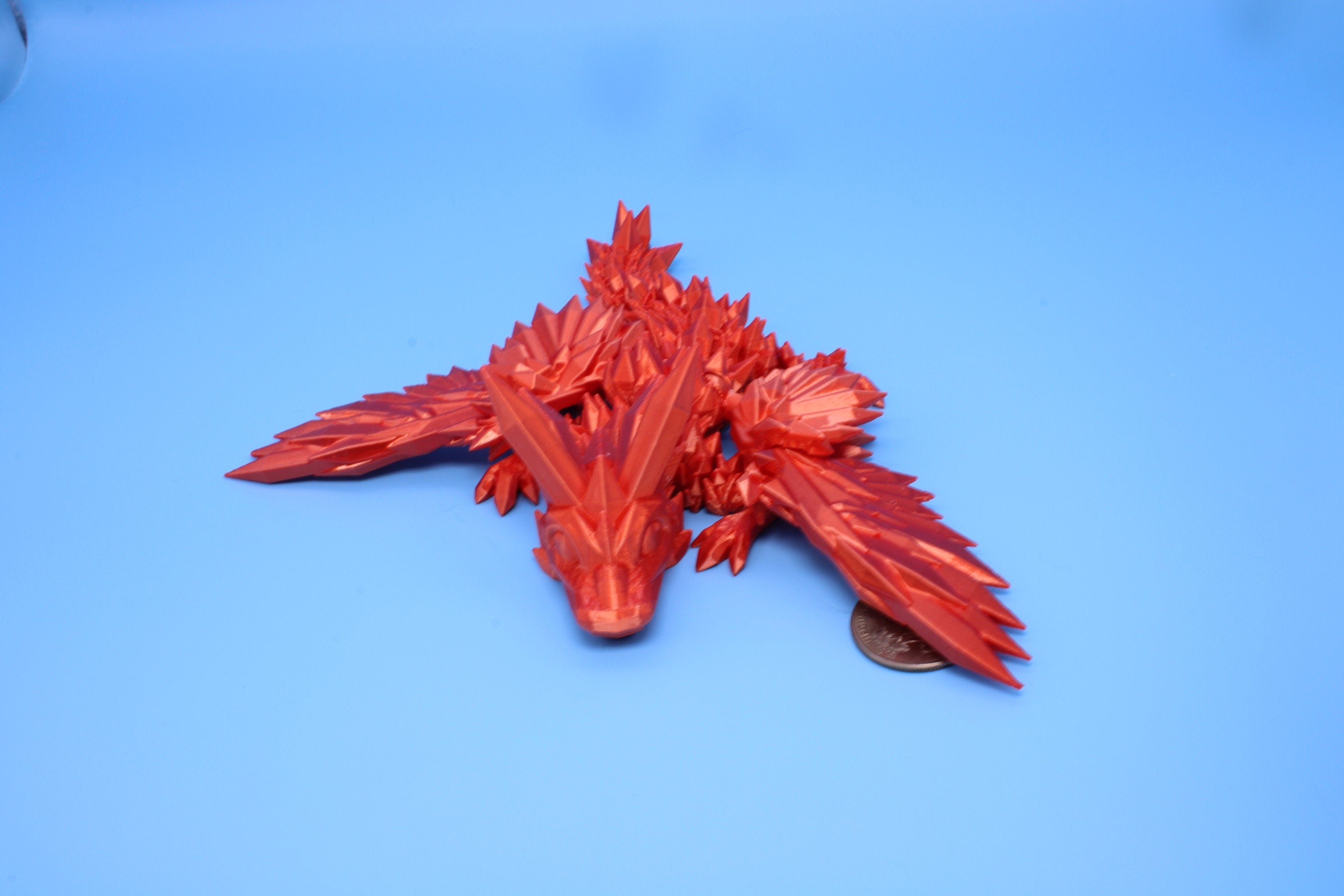 Baby Crystal Wing Dragon- Orange | Miniature Flaw | 3D printed | Dragon Fidget | Flexi Toy | 7 in. | Pet Dragon.