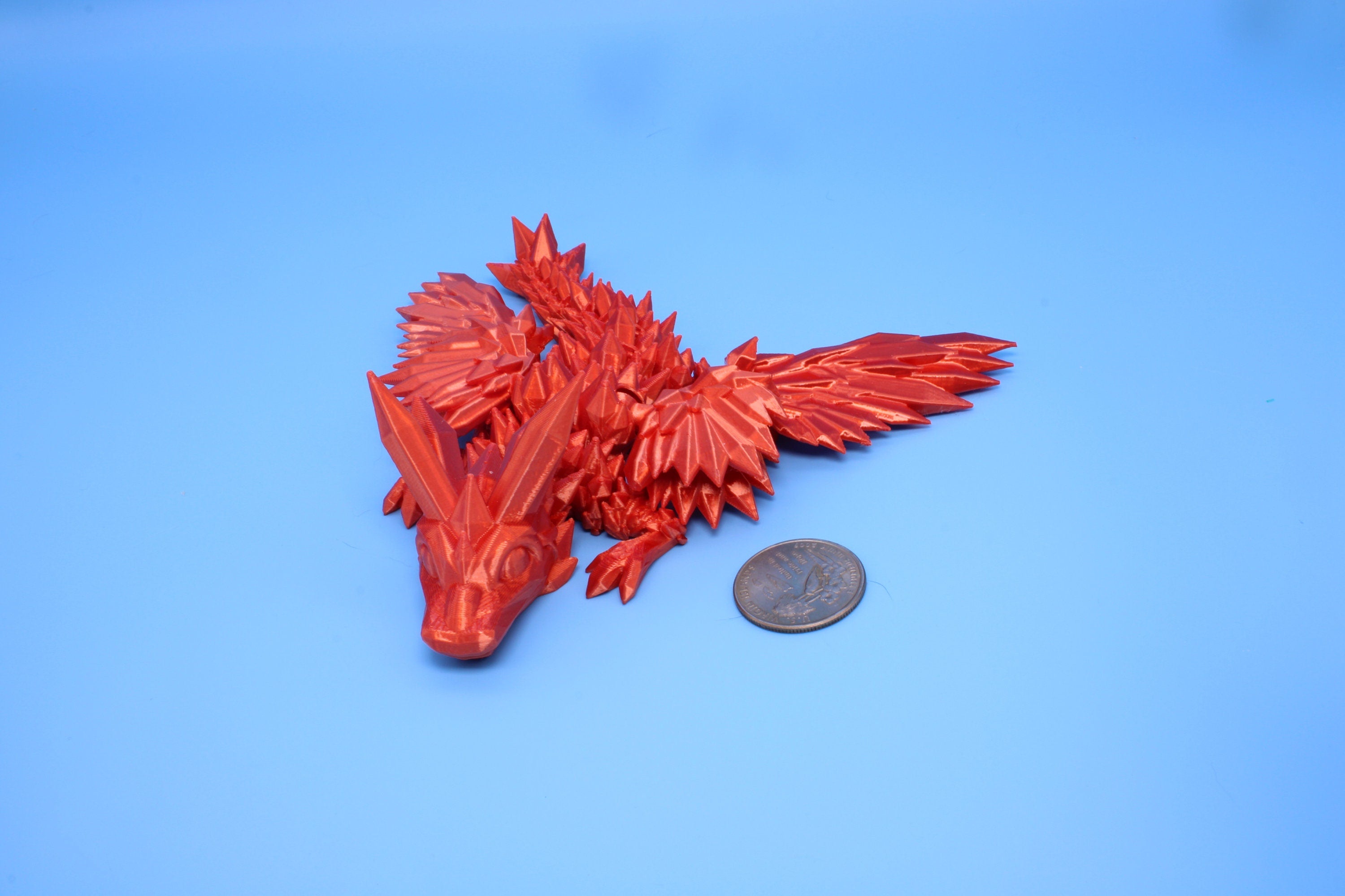 Baby Crystal Wing Dragon- Orange | Miniature Flaw | 3D printed | Dragon Fidget | Flexi Toy | 7 in. | Pet Dragon.