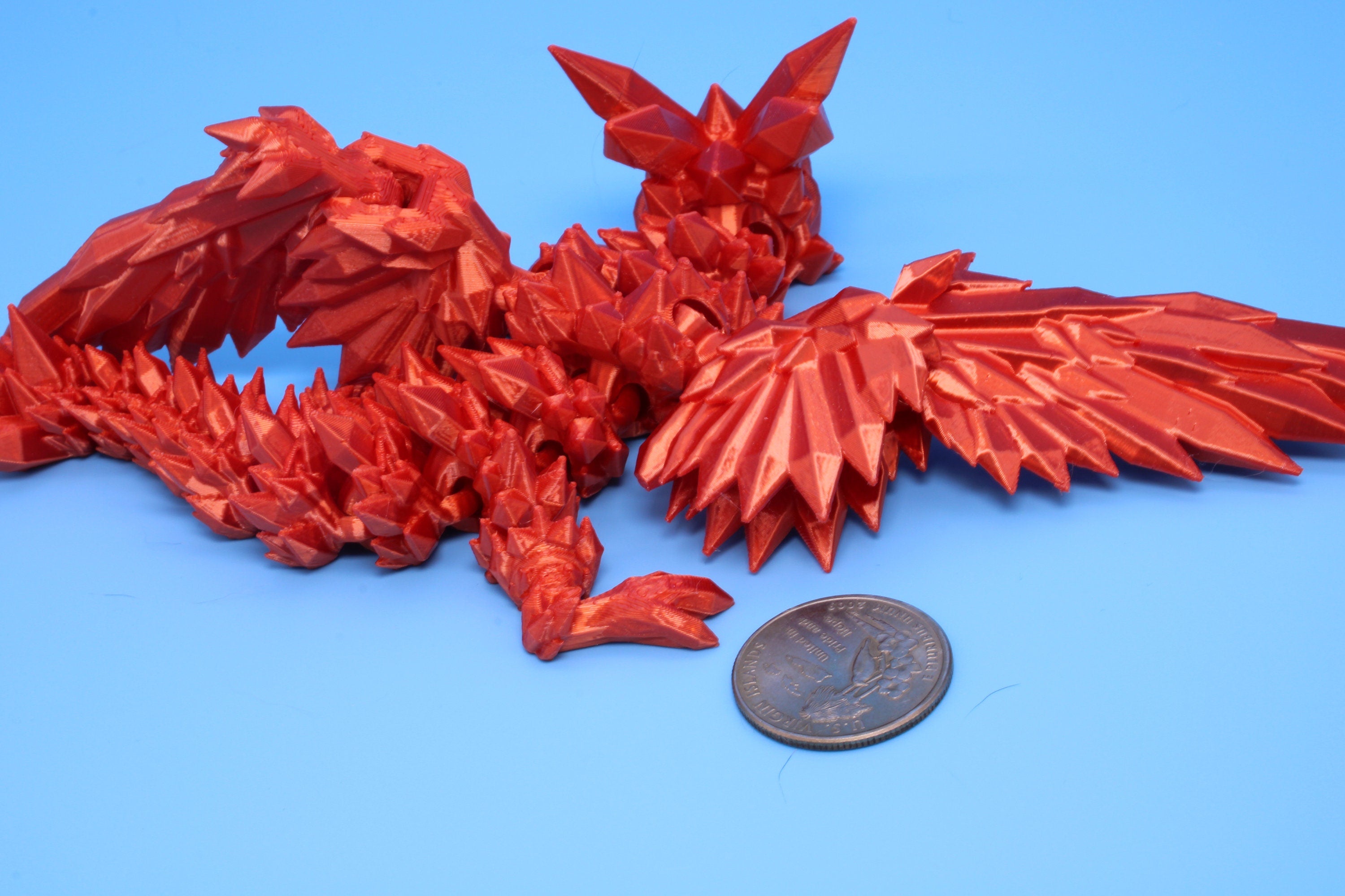Baby Crystal Wing Dragon- Orange | Miniature Flaw | 3D printed | Dragon Fidget | Flexi Toy | 7 in. | Pet Dragon.