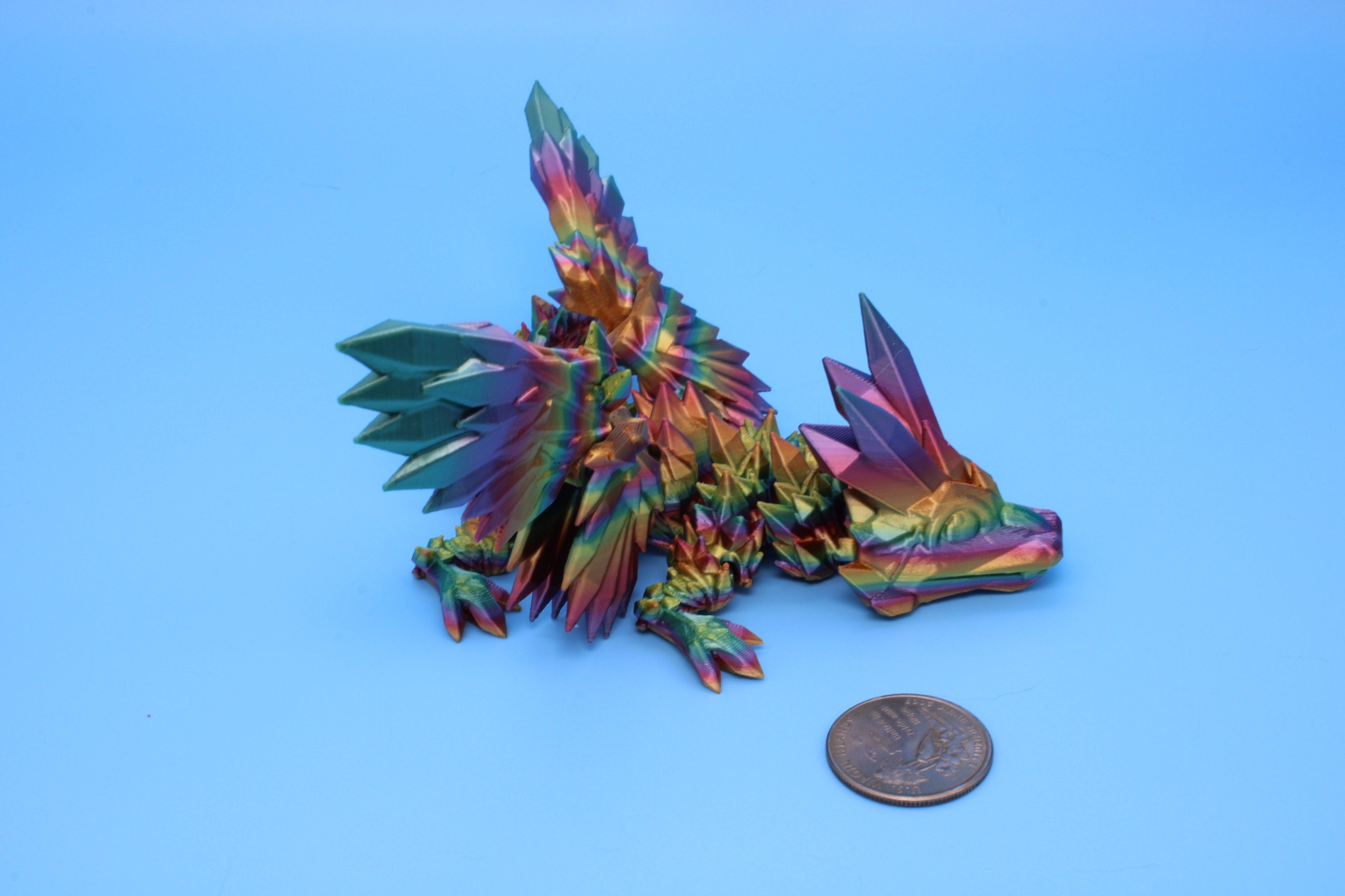 Baby Crystal Wing Dragon- Rainbow | Miniature | 3D printed | Dragon Fidget | Flexi Toy | 7 in. | Pet Dragon.