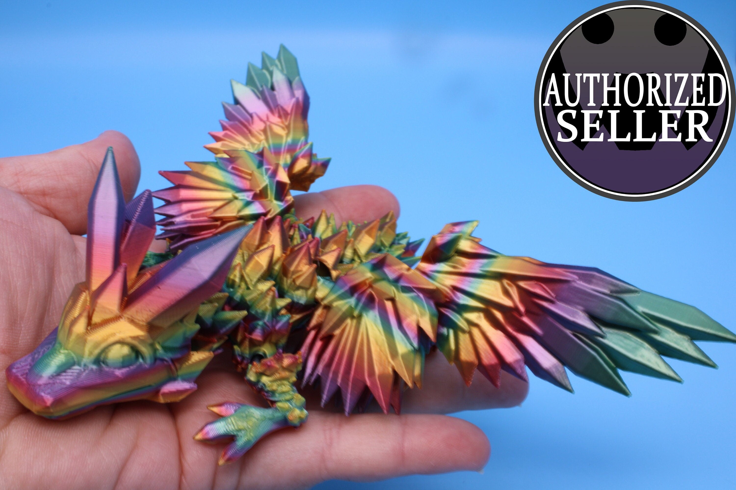 Baby Crystal Wing Dragon- Rainbow | Miniature | 3D printed | Dragon Fidget | Flexi Toy | 7 in. | Pet Dragon.
