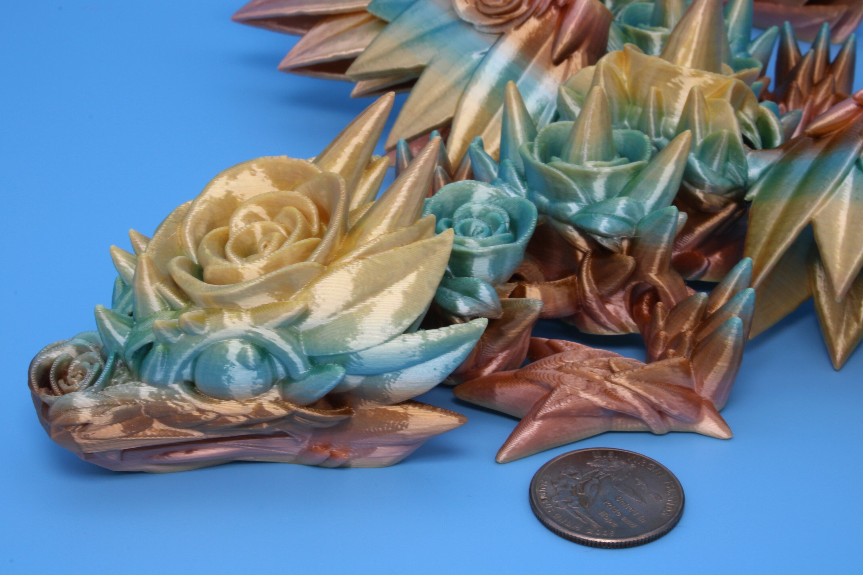 Baby Rose Wing Dragon | Rainbow | 3D printed articulating Toy Fidget | Flexi Toy 15 in.