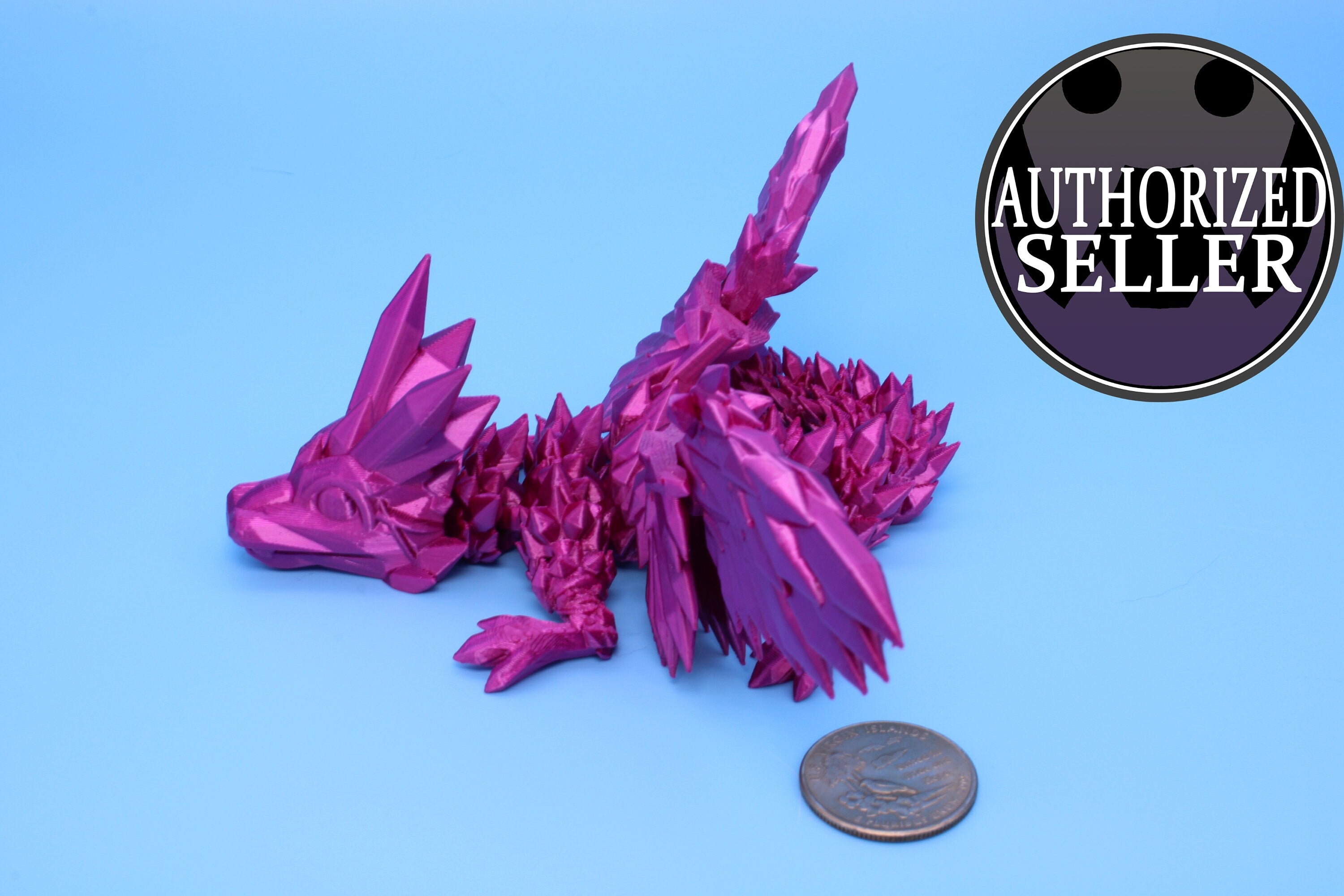 Baby Crystal Wing Dragon- Pink| Miniature | 3D printed | Dragon Fidget | Flexi Toy | 7 in. | Pet Dragon.