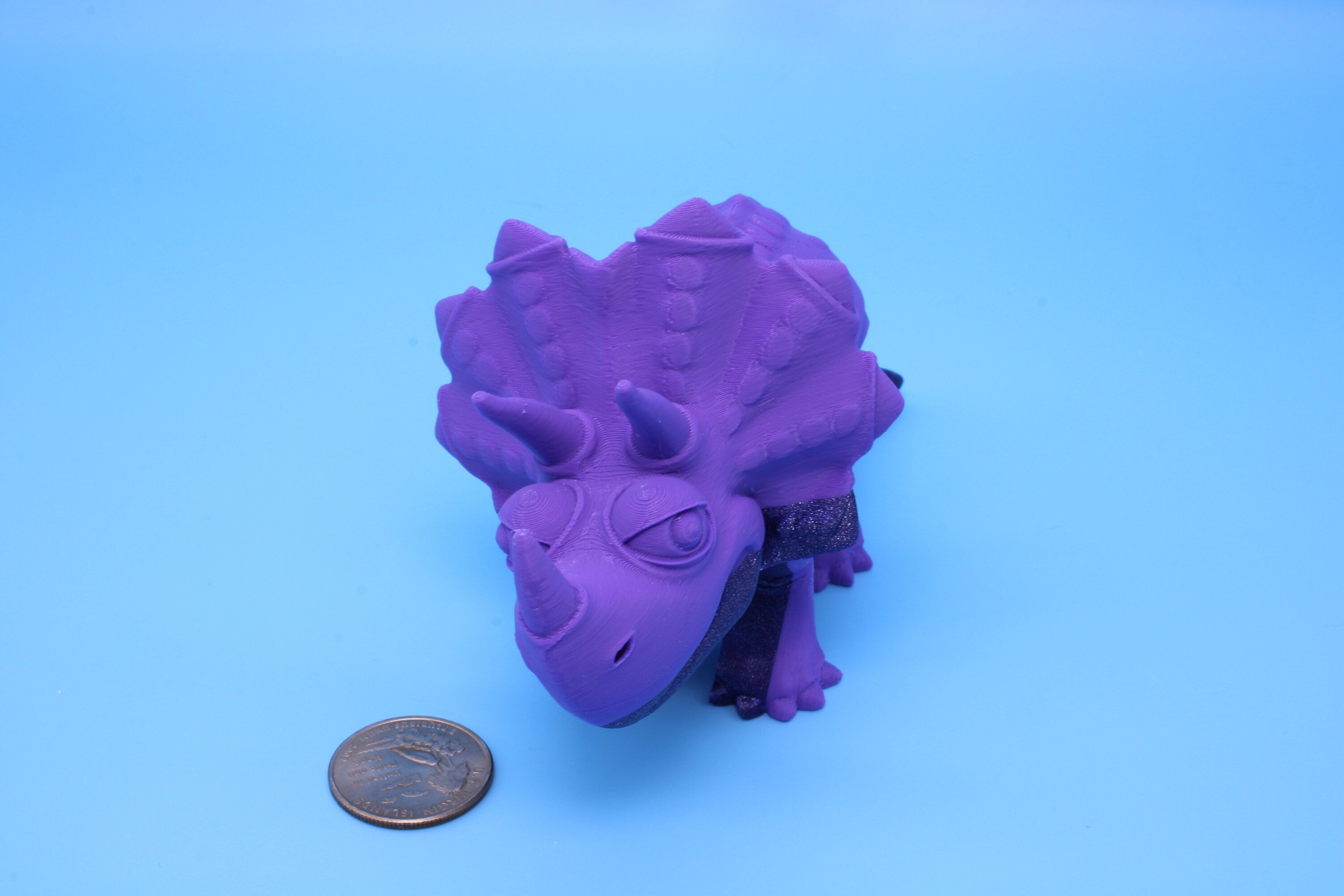 Triceratops- Purple & Blue | 3D Printed | Articulating Fidget toy |Sensory Toy | 6.5 in.