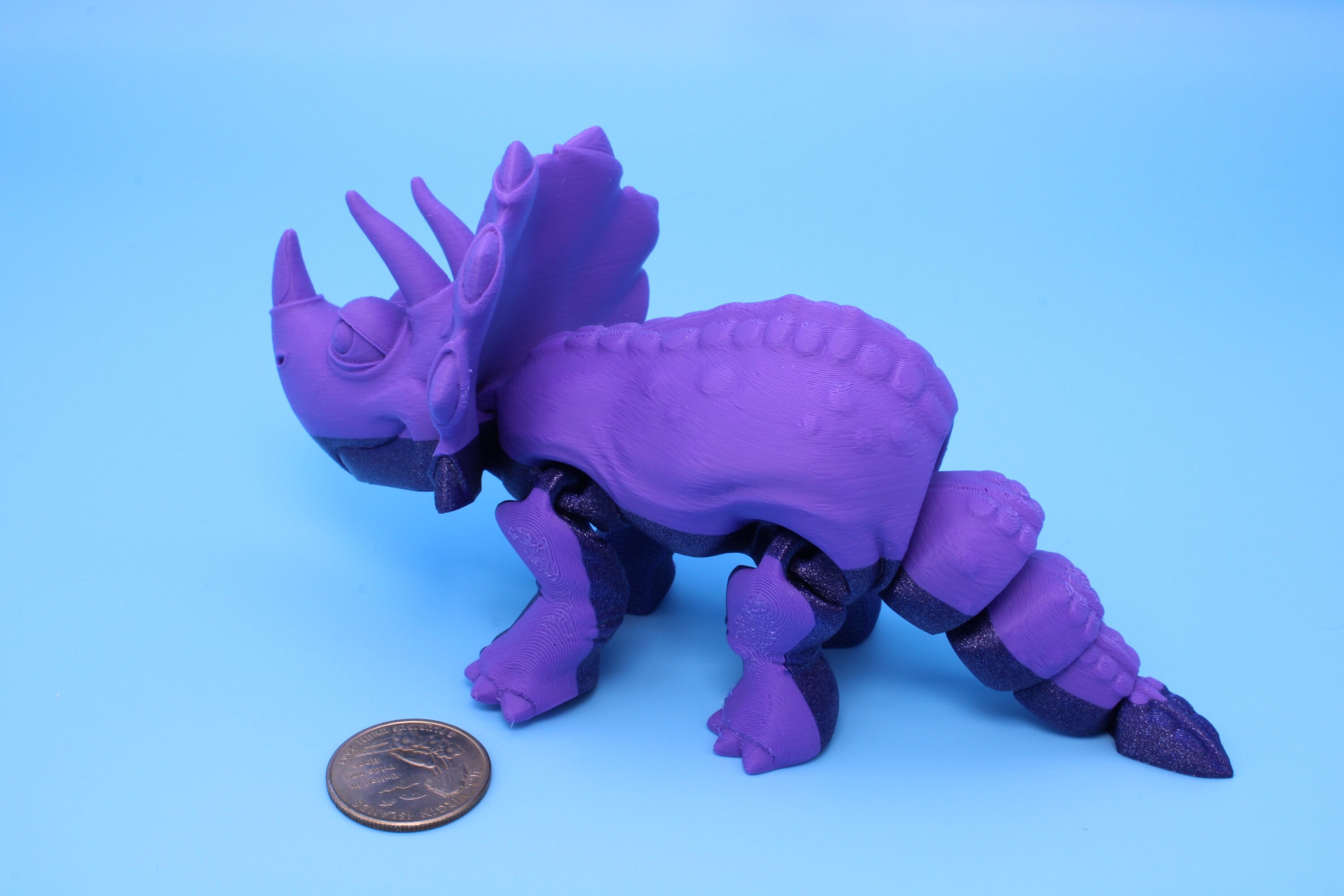 Triceratops- Purple & Blue | 3D Printed | Articulating Fidget toy |Sensory Toy | 6.5 in.