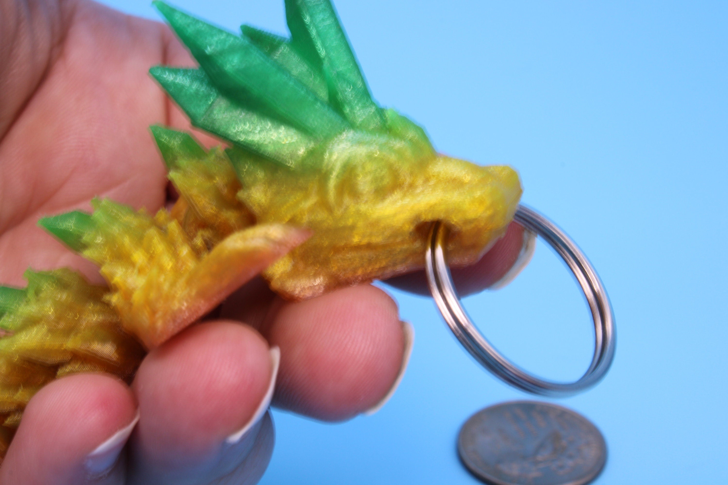 Crystal Dragon Keychain | Yellow / Green Tadling | 3D Printed (TPU) | 4.5 in. | Fidget Toy | Flexi Dragon.