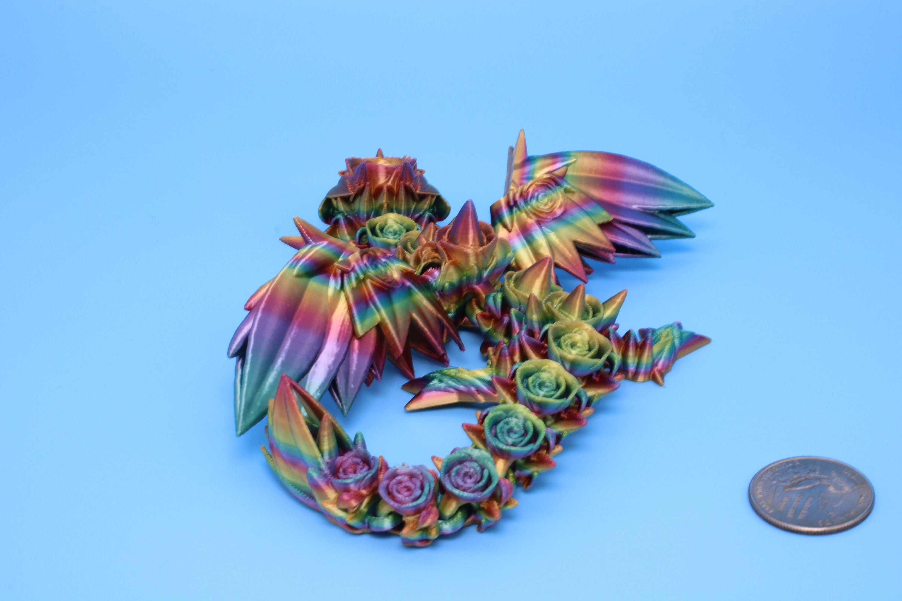 Baby Rose Wing Dragon | Rainbow | 3D Printed | Fidget | Flexi Toy 8.5 in. | Stress Relief Gift