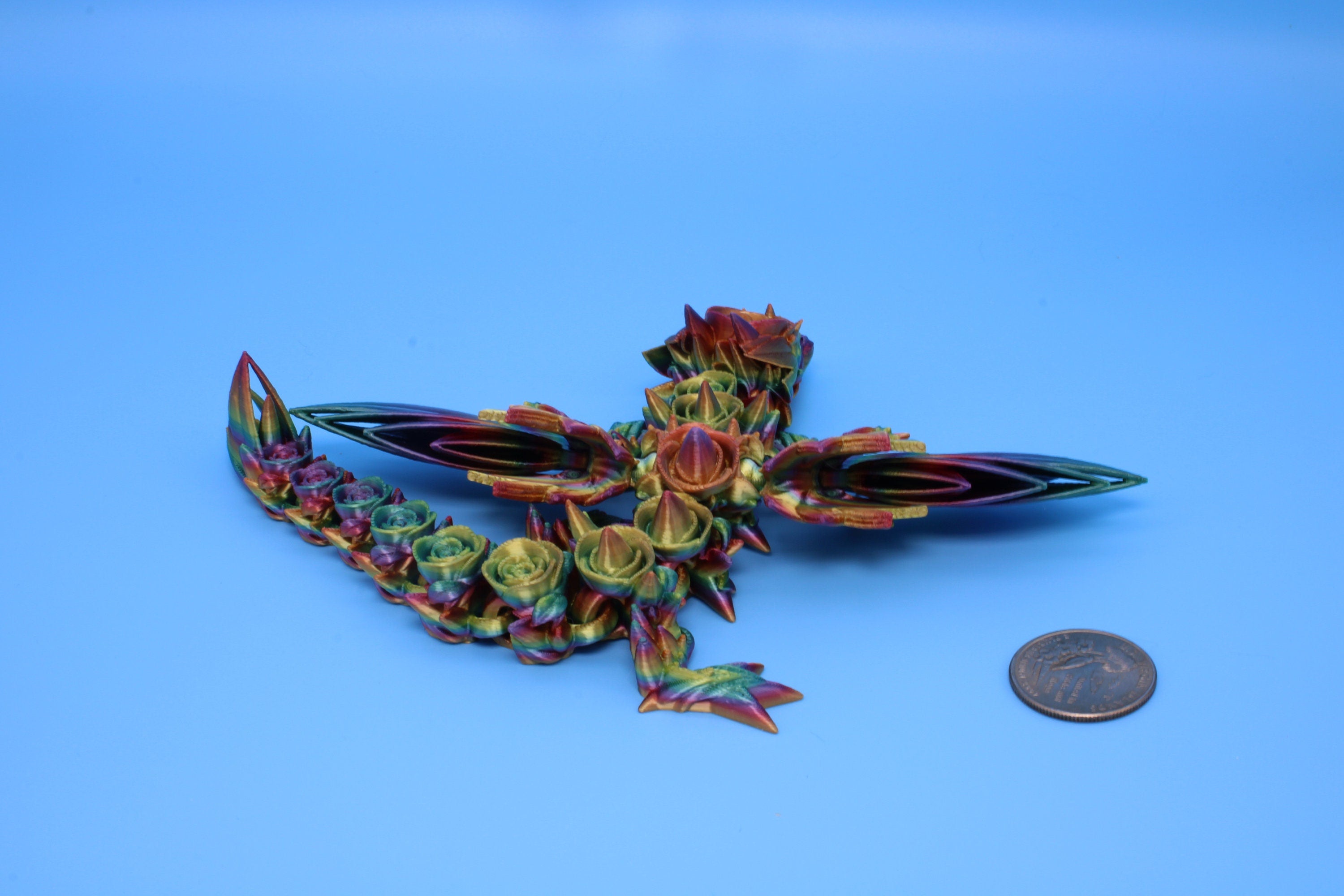 Baby Rose Wing Dragon | Rainbow | 3D Printed | Fidget | Flexi Toy 8.5 in. | Stress Relief Gift