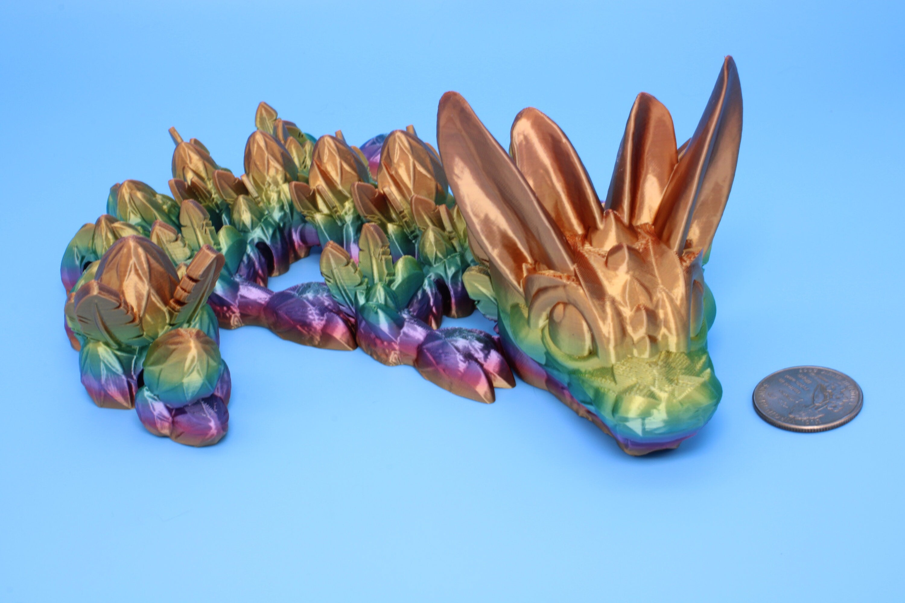 Easter Baby Dragon- Rainbow | 3D Printed | Articulating Dragon | Flexi Toy | Adult Fidget Toy | 12 in.