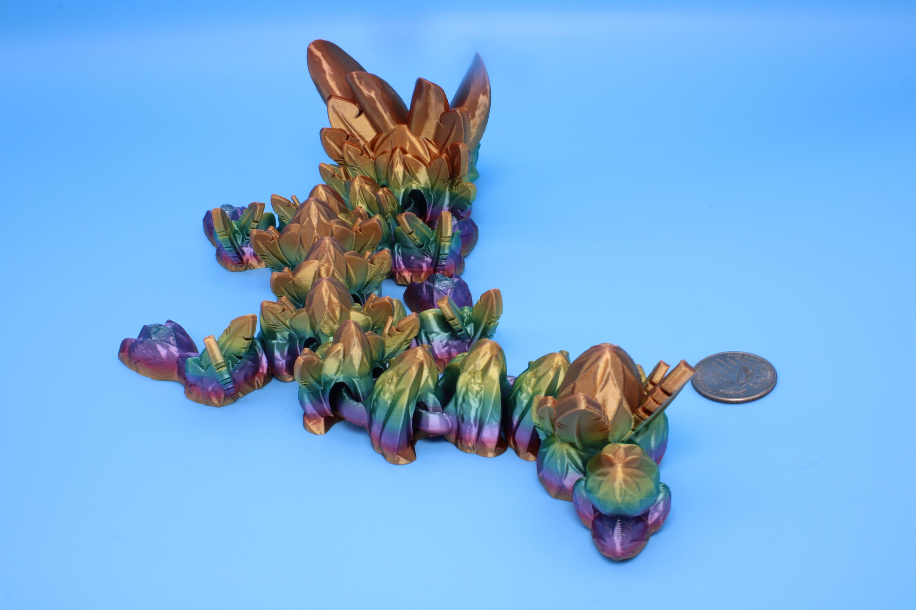 Easter Baby Dragon- Rainbow | 3D Printed | Articulating Dragon | Flexi Toy | Adult Fidget Toy | 12 in.