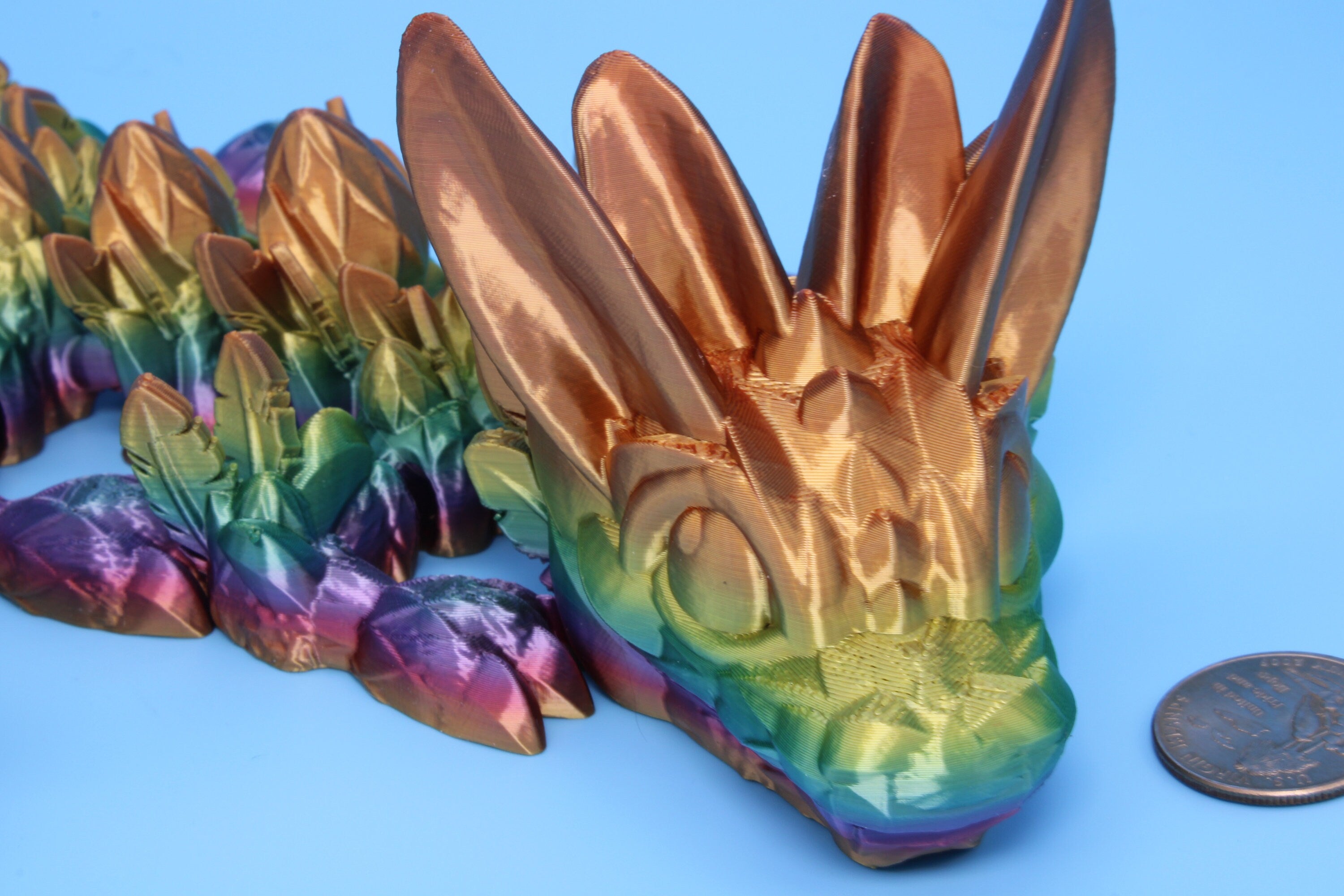 Easter Baby Dragon- Rainbow | 3D Printed | Articulating Dragon | Flexi Toy | Adult Fidget Toy | 12 in.