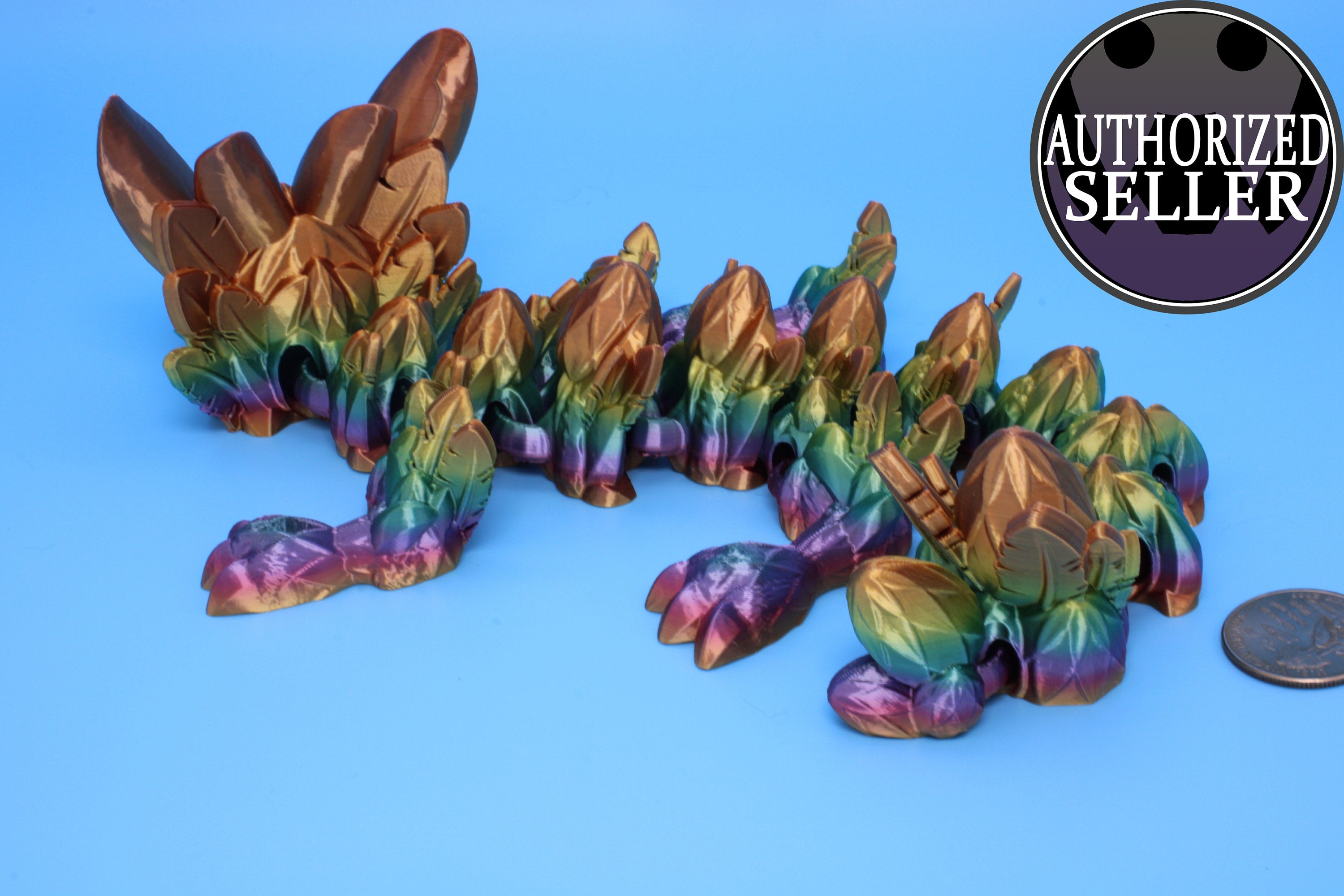 Easter Baby Dragon- Rainbow | 3D Printed | Articulating Dragon | Flexi Toy | Adult Fidget Toy | 12 in.