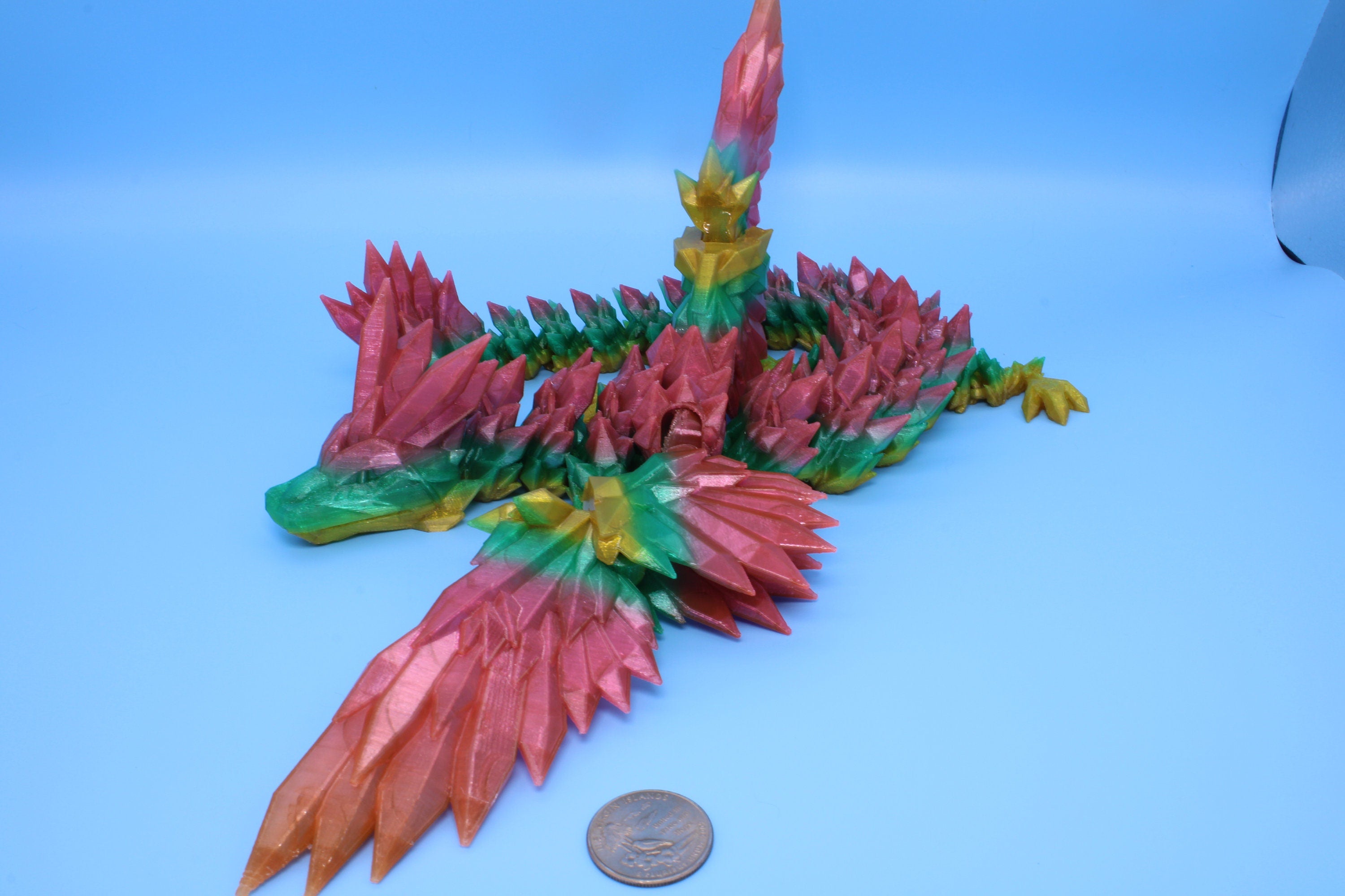 Crystal Wing Dragon | Rainbow | Crystal Wing Dragon | 3D printed TPU | Articulating Dragon | 18 in.