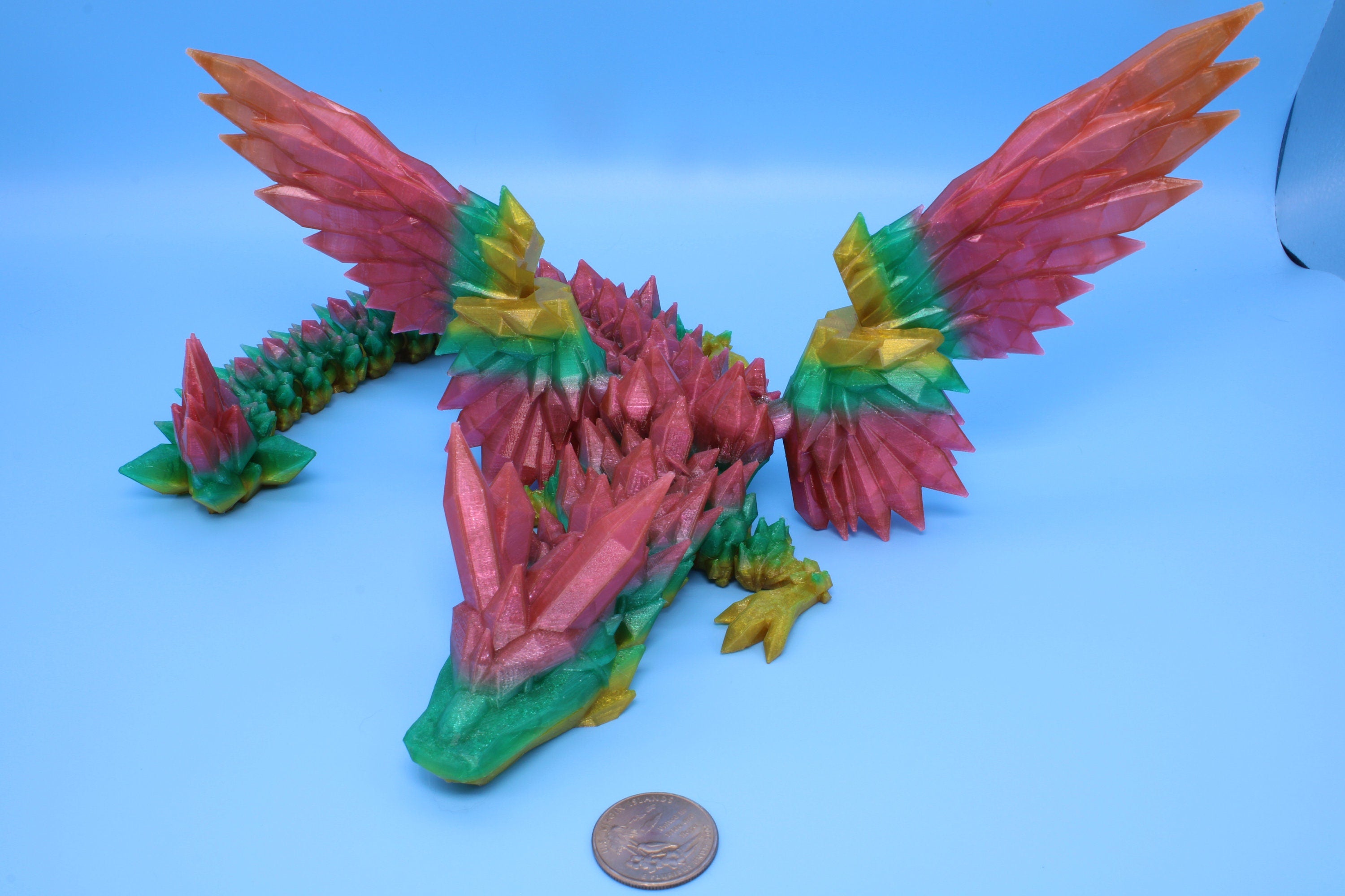 Crystal Wing Dragon | Rainbow | Crystal Wing Dragon | 3D printed TPU | Articulating Dragon | 18 in.