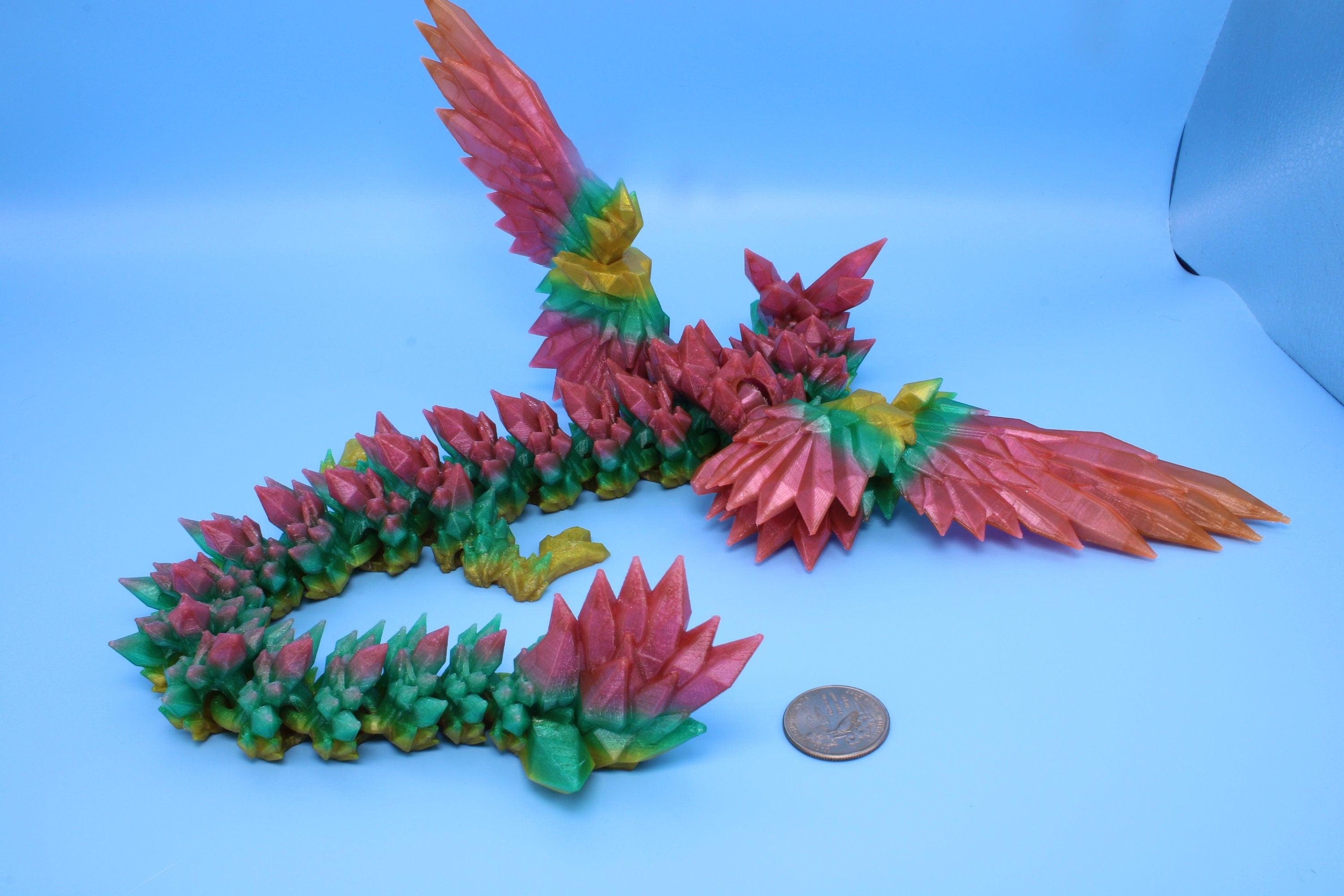 Crystal Wing Dragon | Rainbow | Crystal Wing Dragon | 3D printed TPU | Articulating Dragon | 18 in.