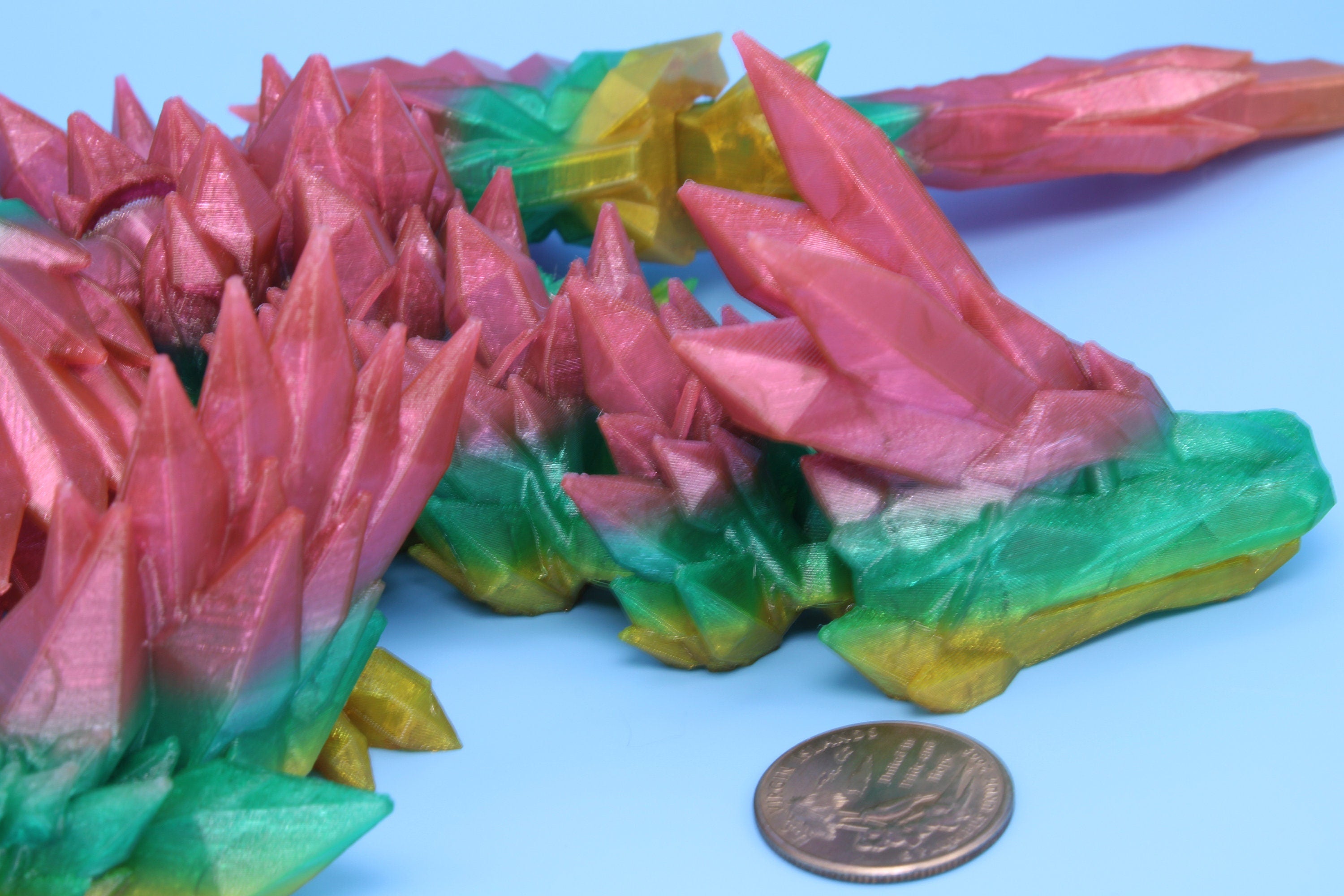 Crystal Wing Dragon | Rainbow | Crystal Wing Dragon | 3D printed TPU | Articulating Dragon | 18 in.