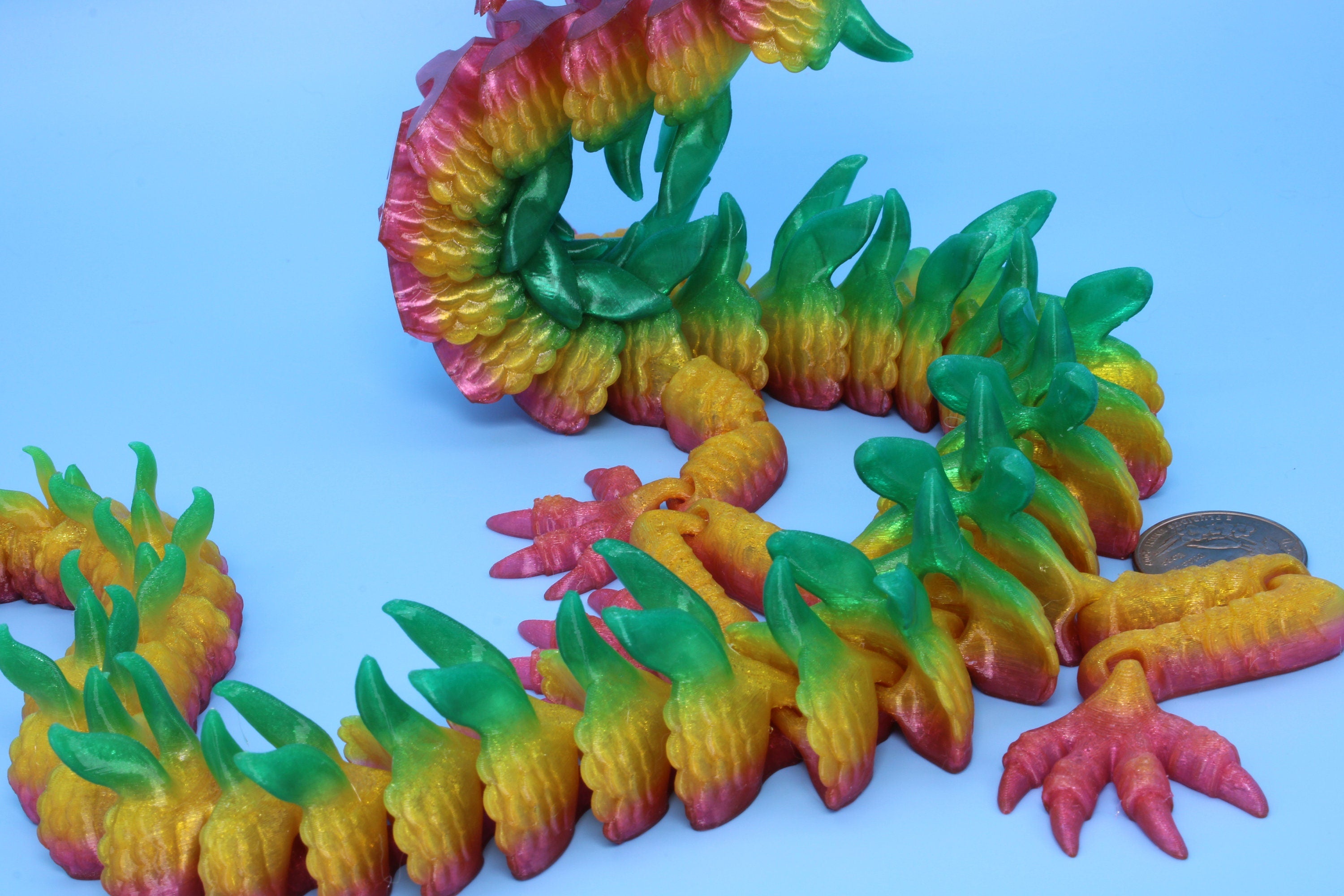 Imperial Dragon- Rainbow | 27 in. | Fidget Toy Dragon | 3D printed - TPU | Pet Flexi Dragon | Stress Relief Gift