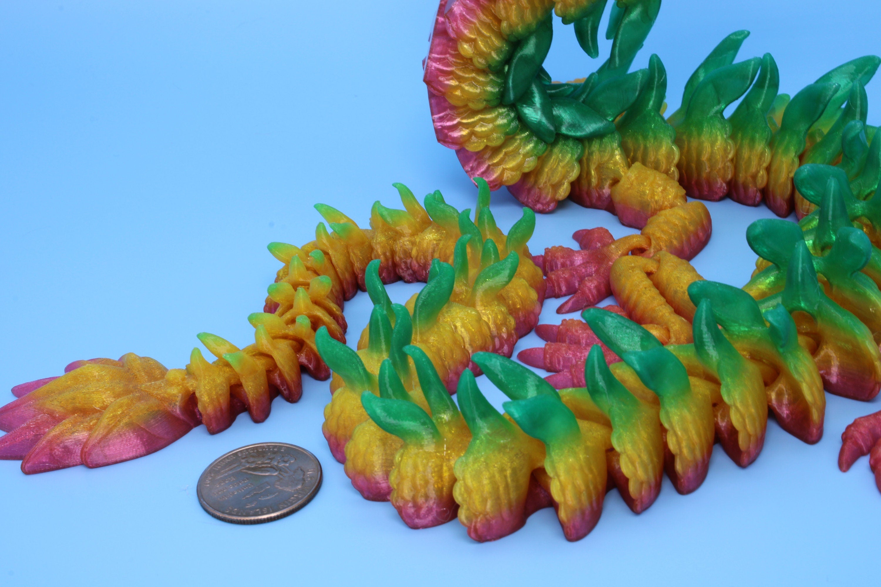 Imperial Dragon- Rainbow | 27 in. | Fidget Toy Dragon | 3D printed - TPU | Pet Flexi Dragon | Stress Relief Gift