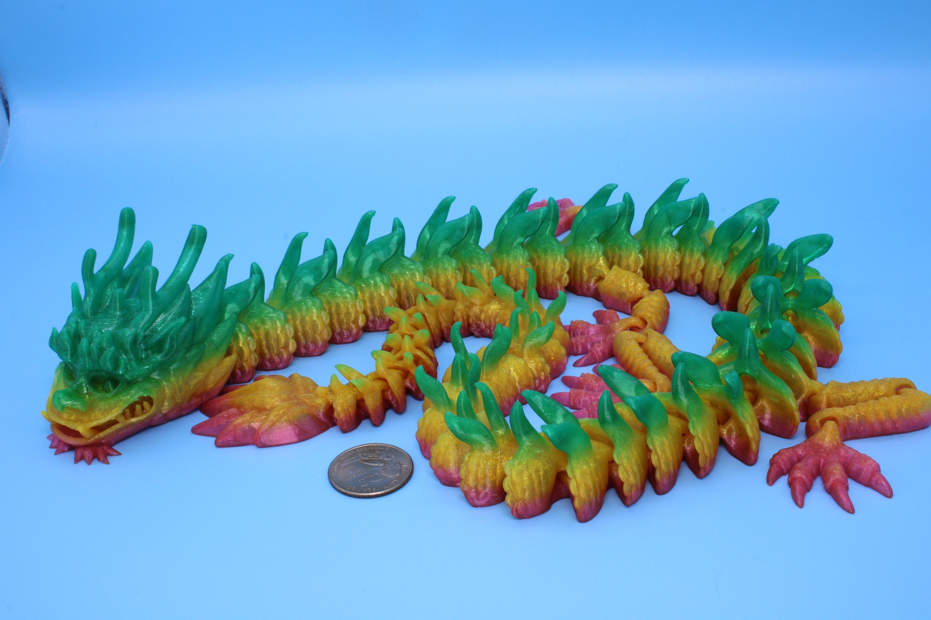 Imperial Dragon- Rainbow | 27 in. | Fidget Toy Dragon | 3D printed - TPU | Pet Flexi Dragon | Stress Relief Gift