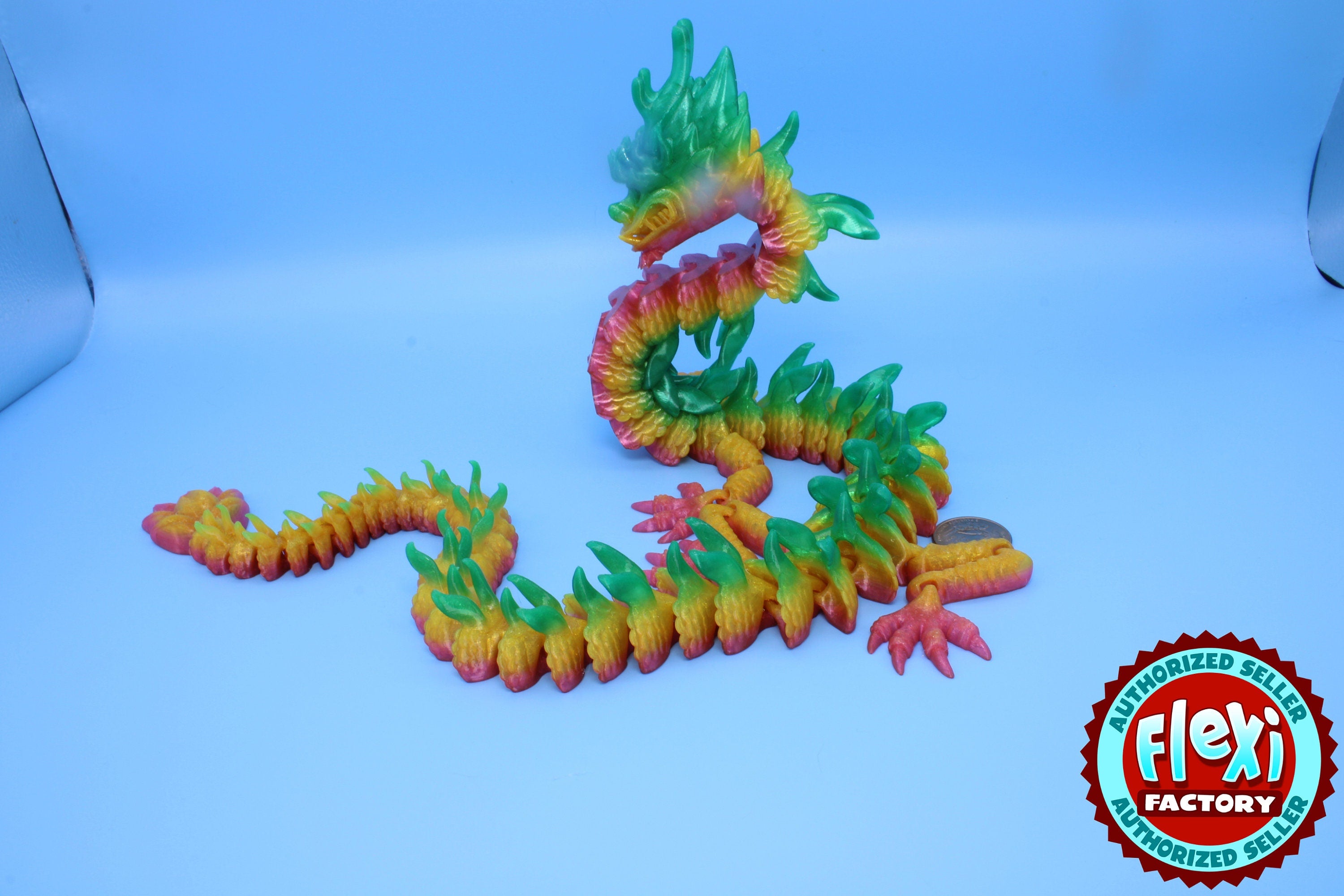 Imperial Dragon- Rainbow | 27 in. | Fidget Toy Dragon | 3D printed - TPU | Pet Flexi Dragon | Stress Relief Gift