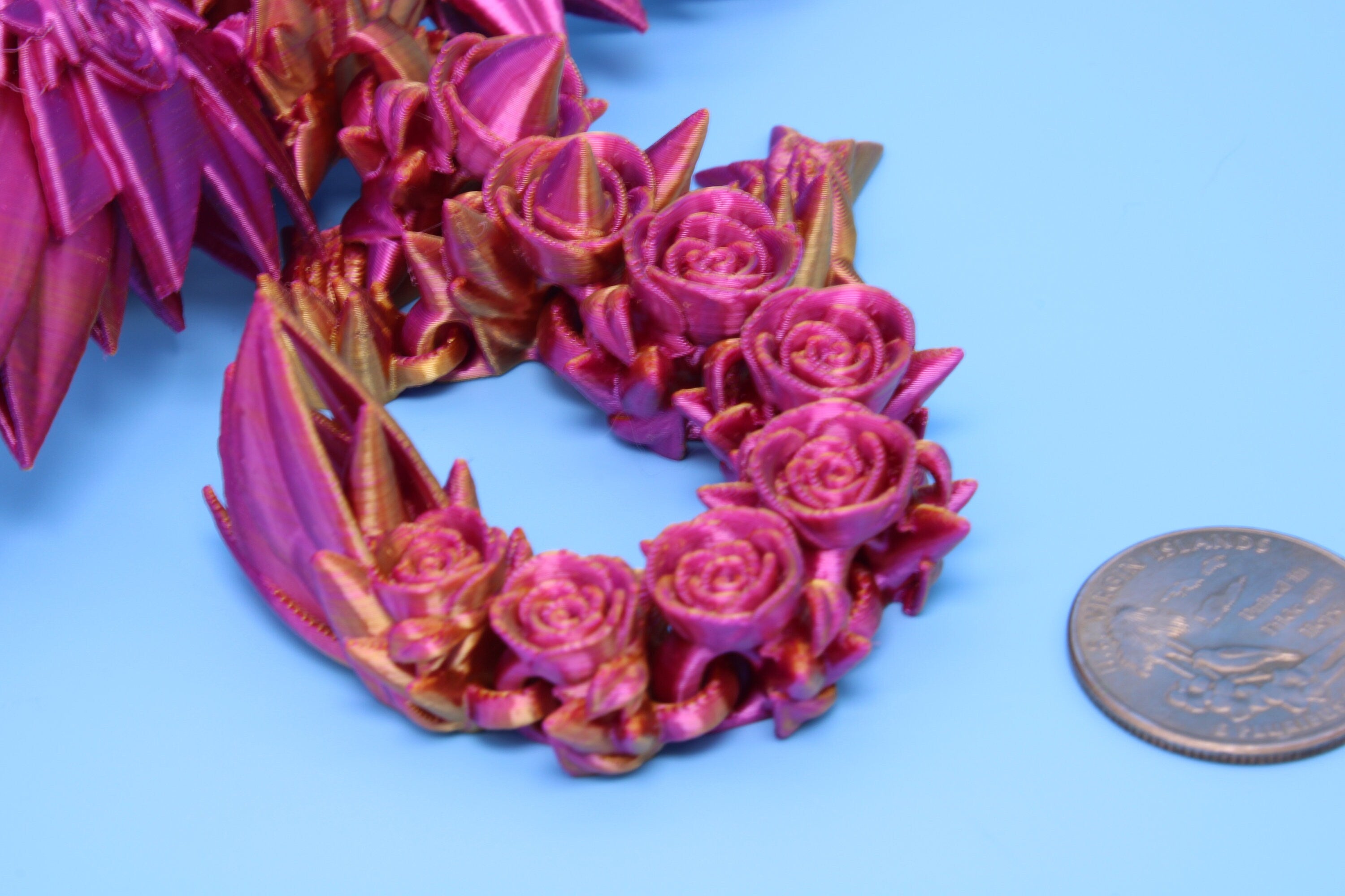 Baby Rose Wing Dragon | Pink & Gold | 3D Printed | Fidget | Flexi Toy 8.5 in. | Stress Relief Gift