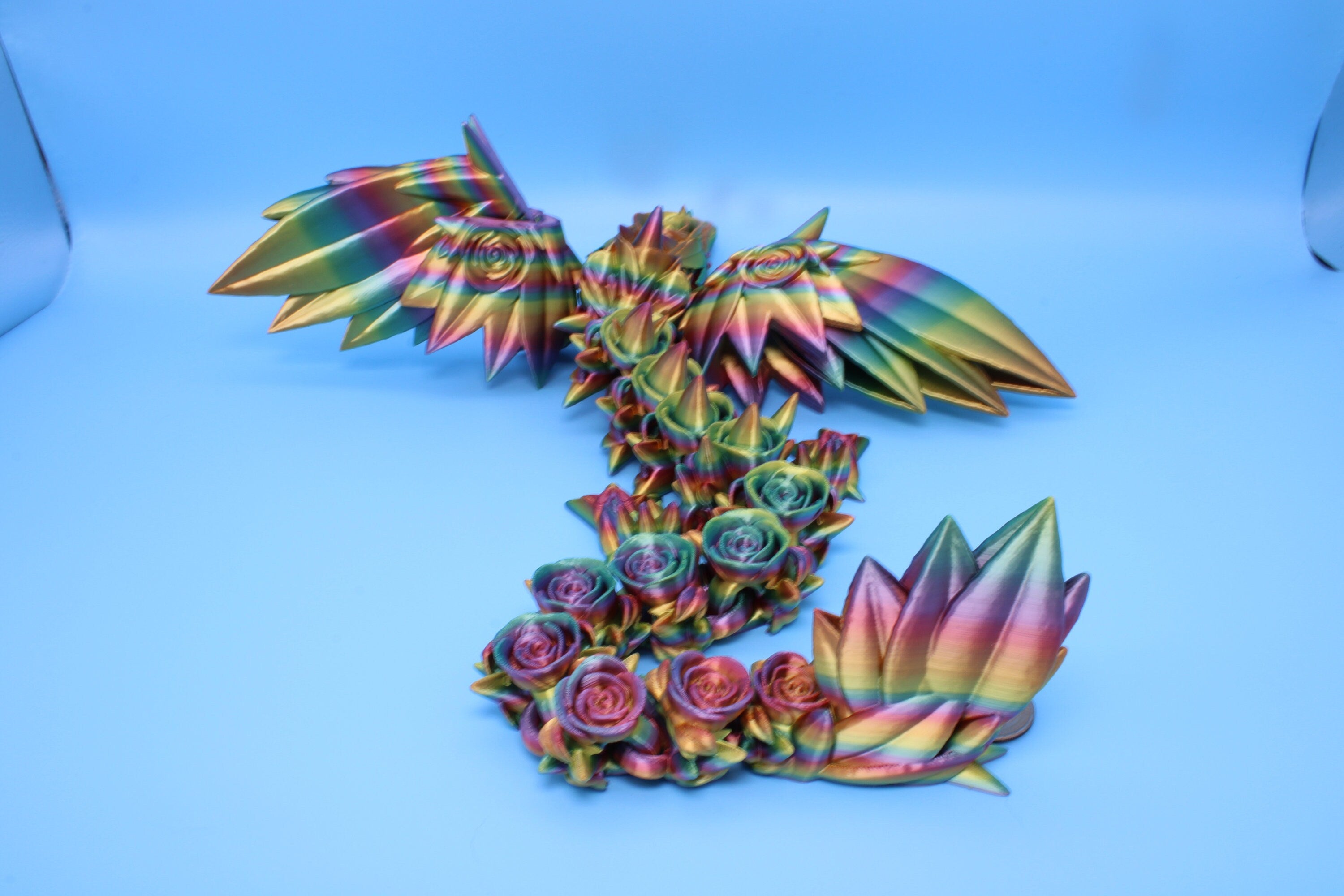 Rose Wing Dragon- Rainbow | Articulating Dragon | 3D Printed Fidget | 19 in.