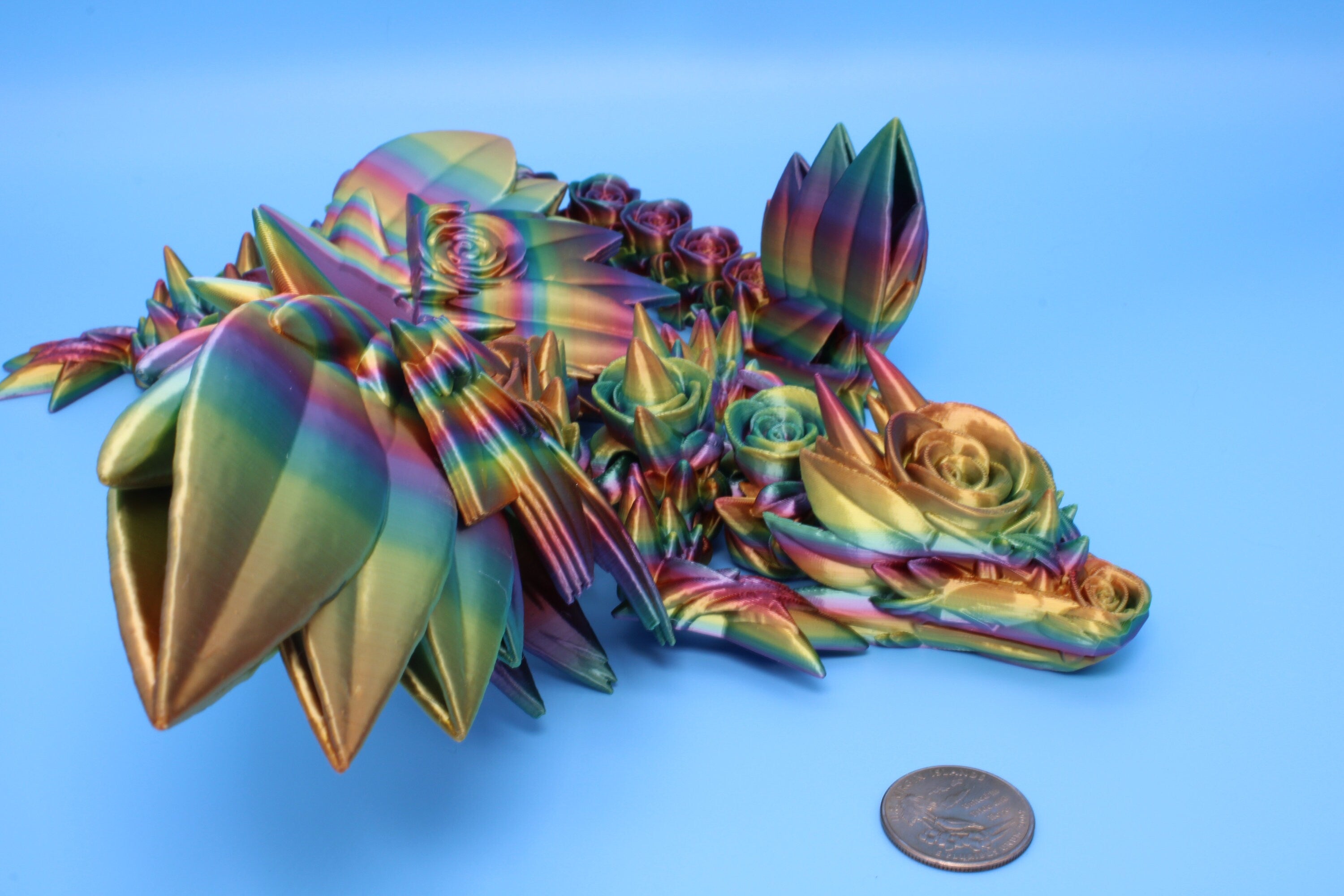 Rose Wing Dragon- Rainbow | Articulating Dragon | 3D Printed Fidget | 19 in.