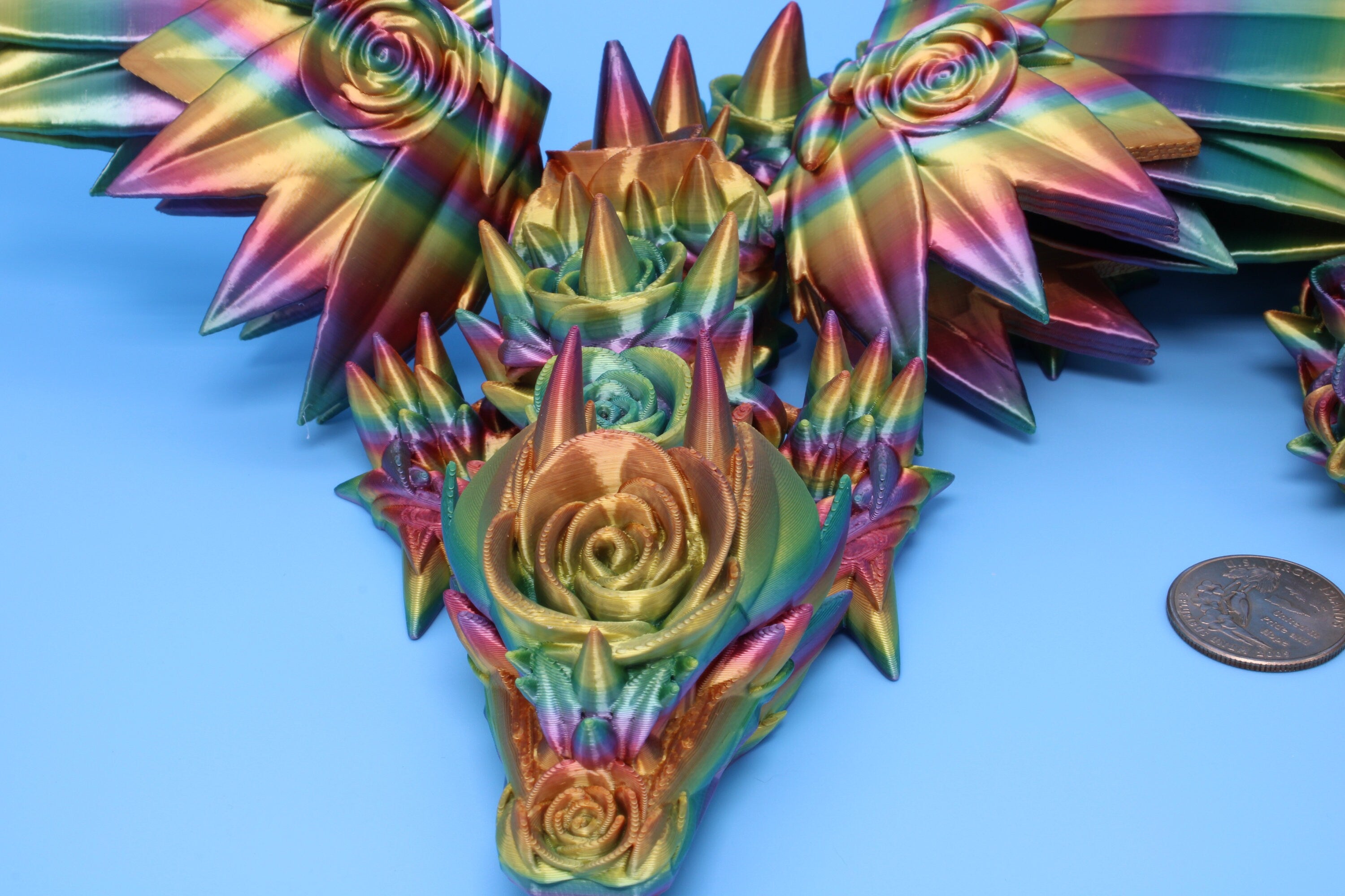 Rose Wing Dragon- Rainbow | Articulating Dragon | 3D Printed Fidget | 19 in.