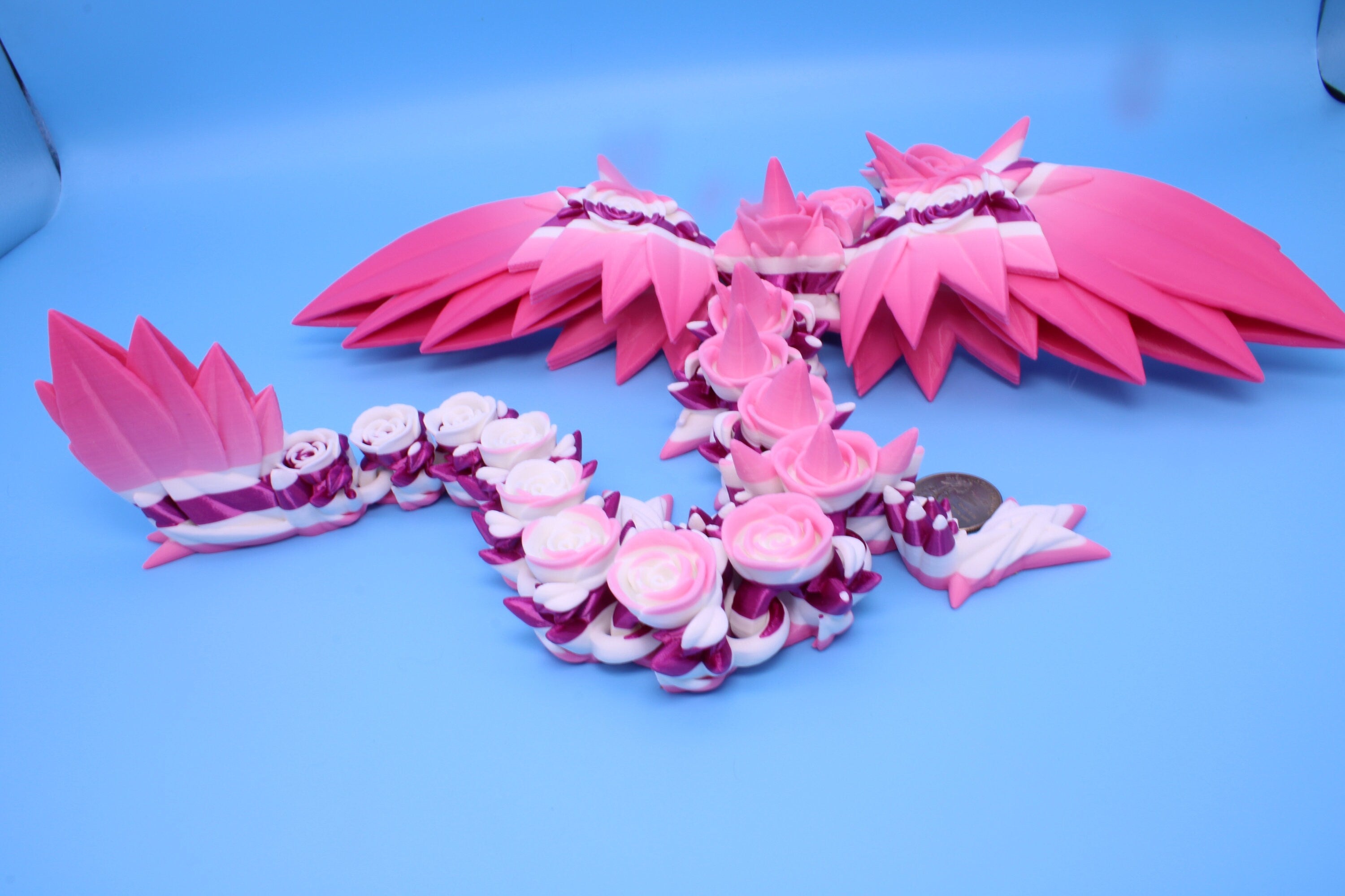 Rose Wing Dragon-Multi Color | Articulating Dragon | 3D Printed Fidget | 19 in.