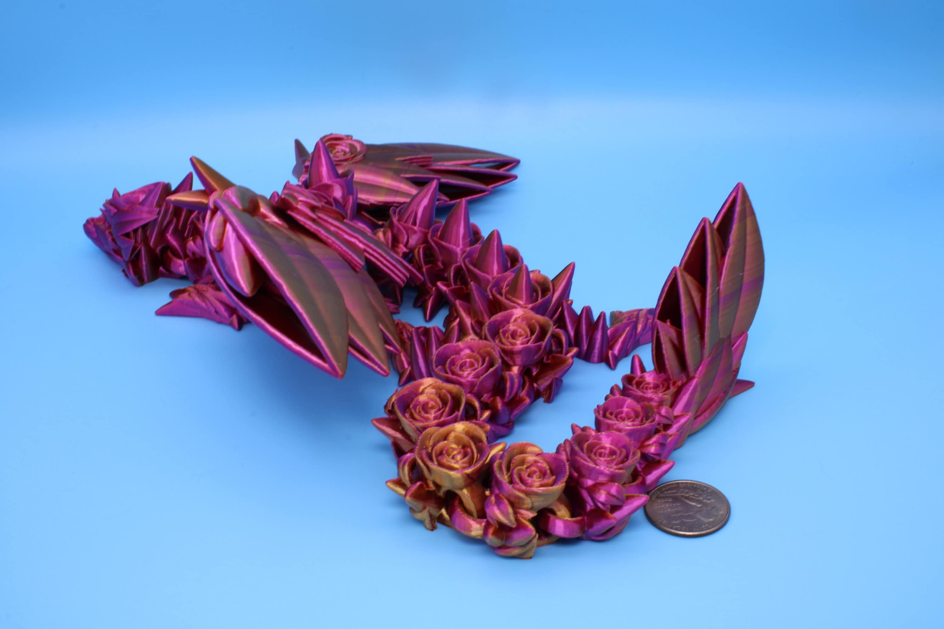 Rose Wing Dragon | Articulating Dragon | 3D Printed Fidget | 19 in.